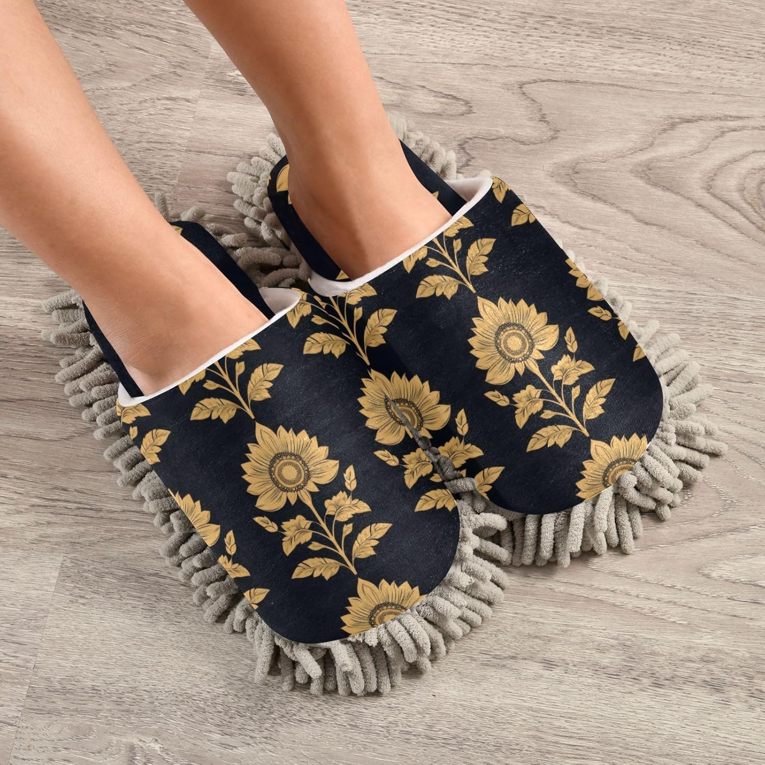 FLildon Microfiber Cleaning Slippers Mysterious Sunflower Design