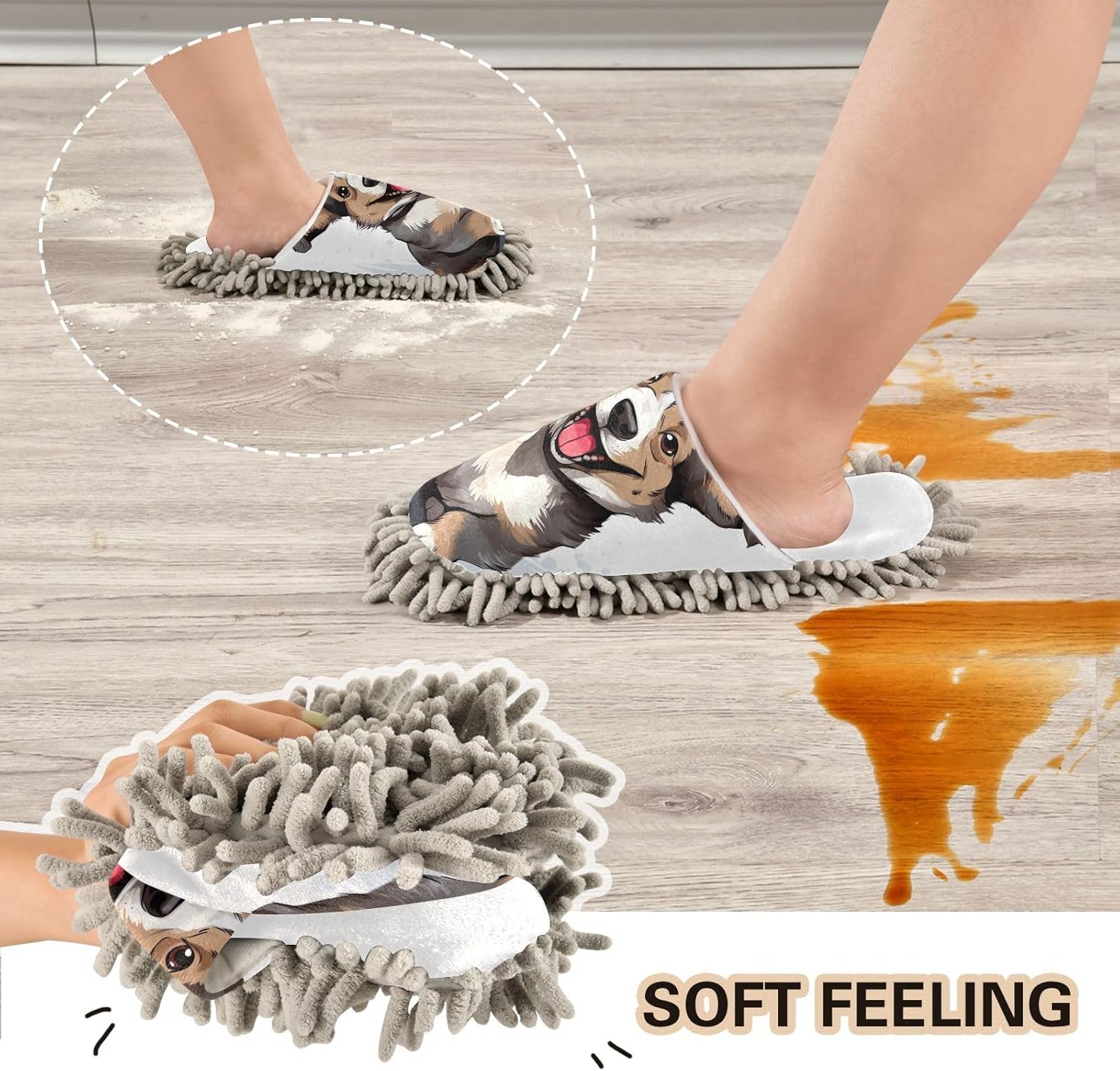RunningBear White Corgi Mop Slippers