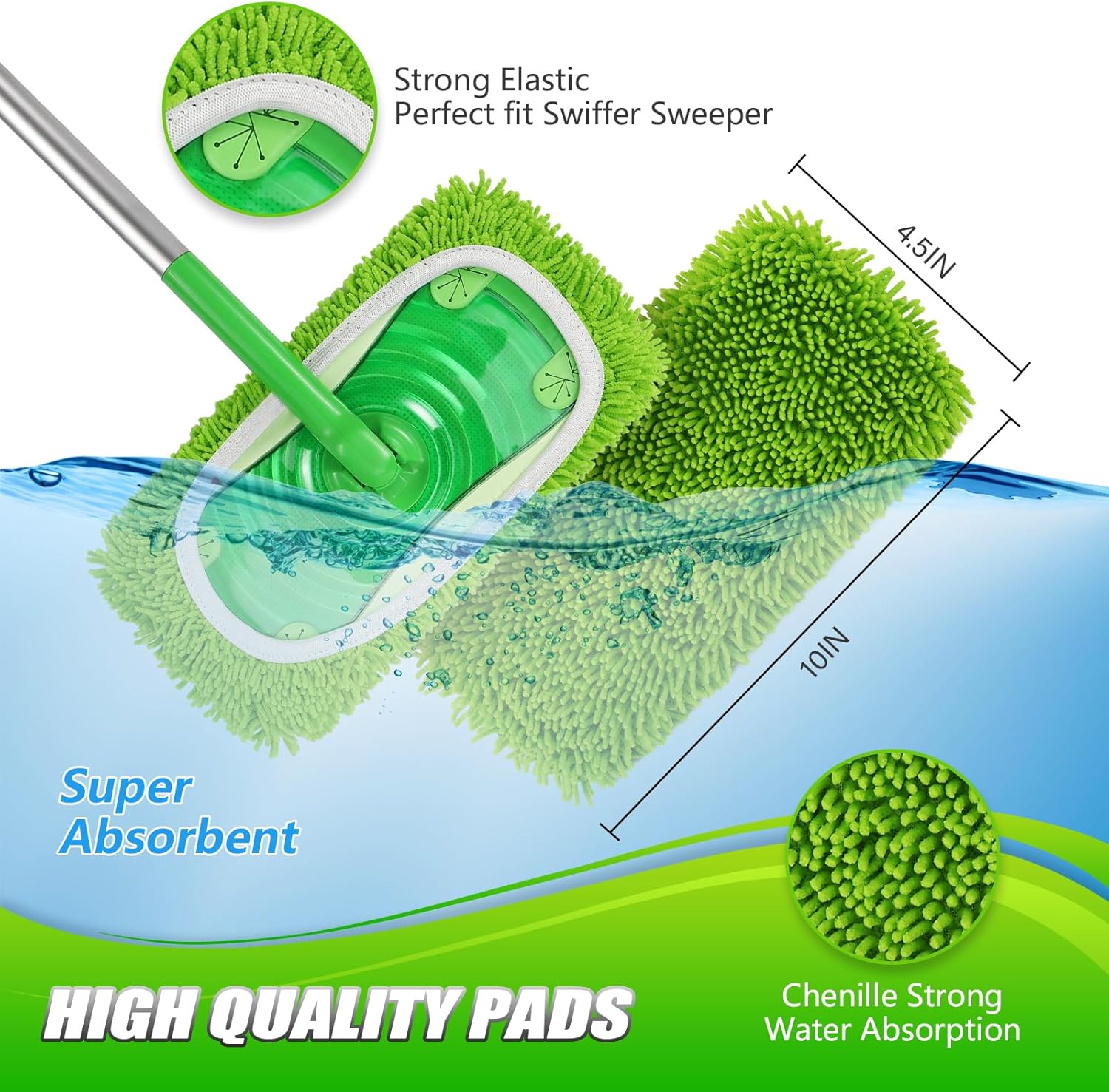 MEETI Set of 4 Reusable Microfiber Mop Pads