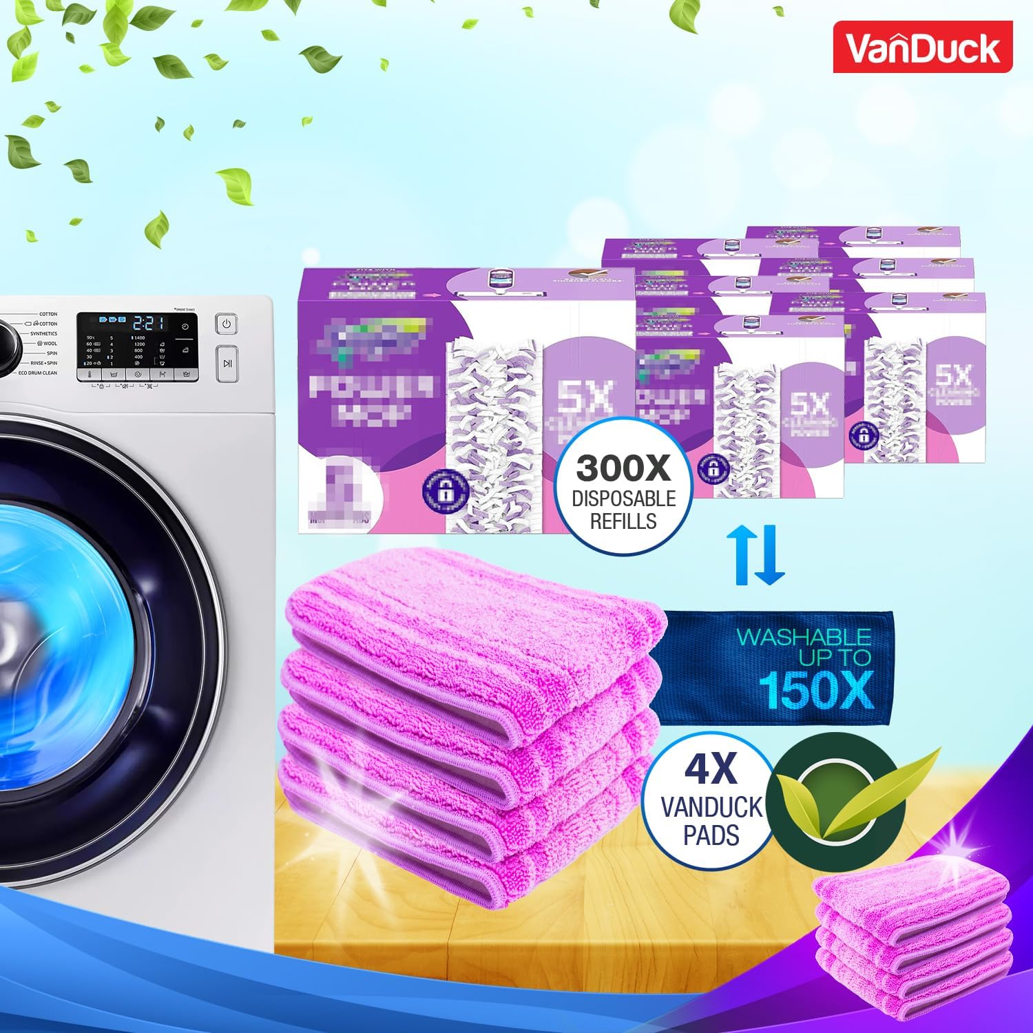VanDuck Reusable Mop Pads for Swiffer PowerMop 4 Pack - Multi-Surface Cleaning