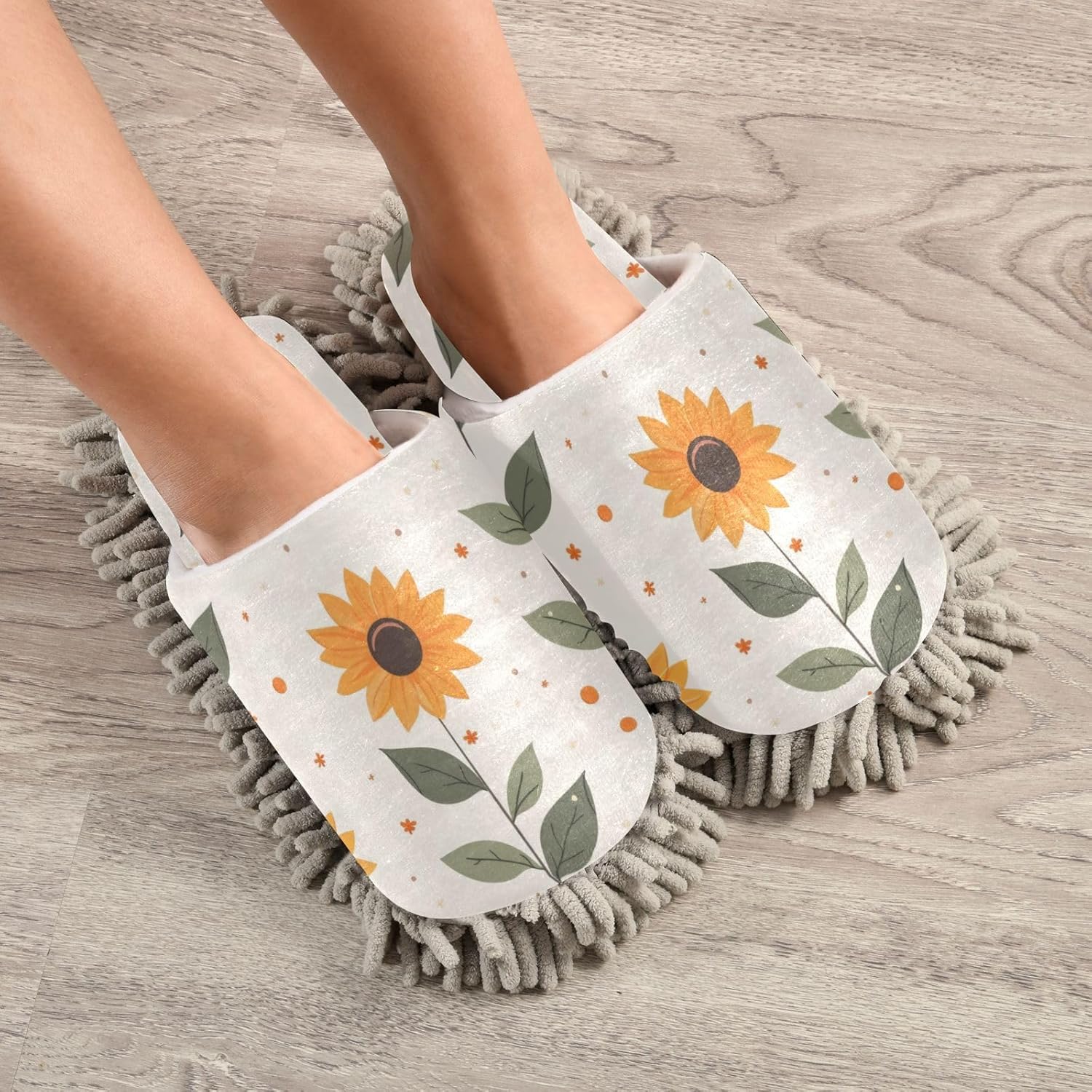 Cute Sunflower Washable Mop Slippers for MenWomen Size L