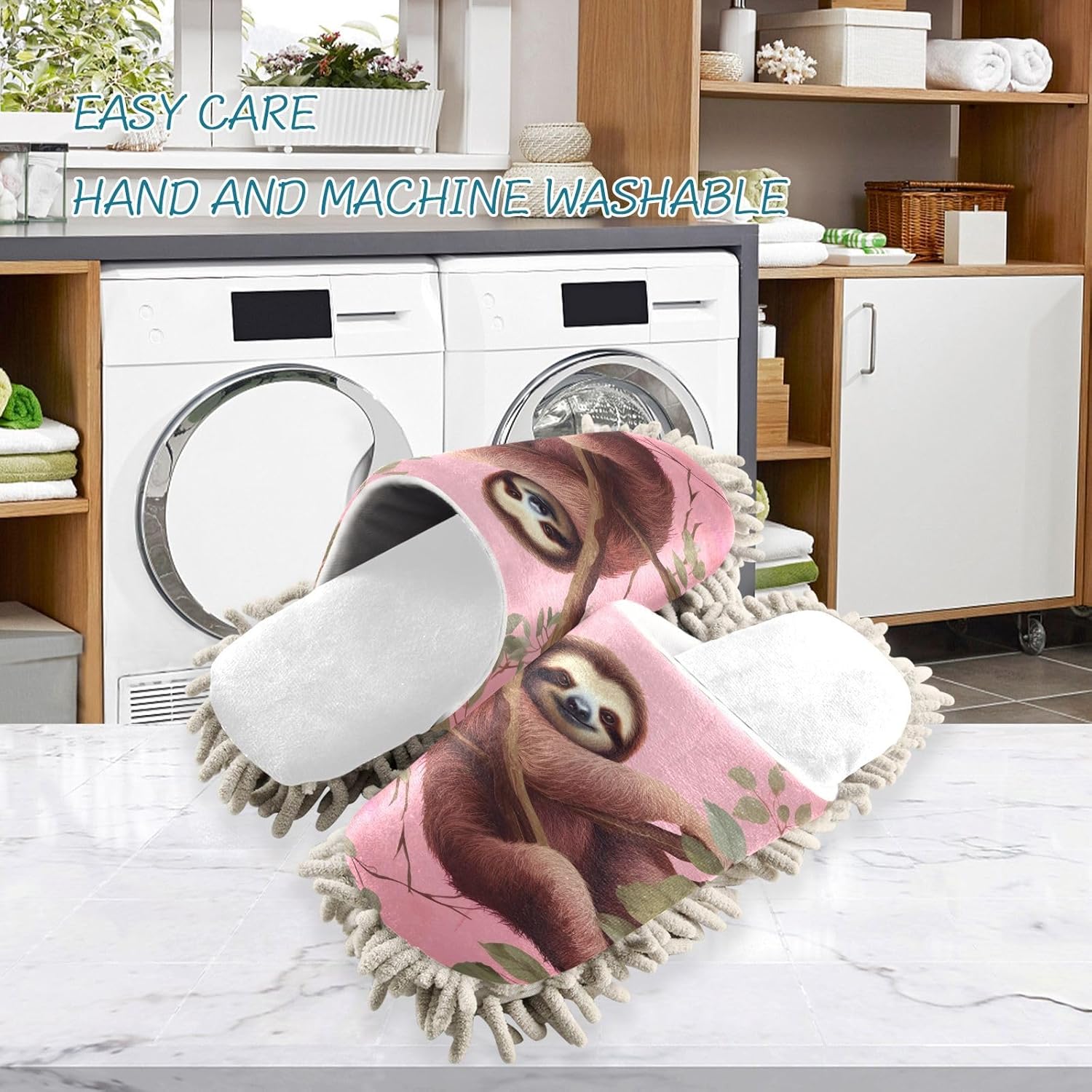 RunningBear White Sloth mop slippers for a clean office