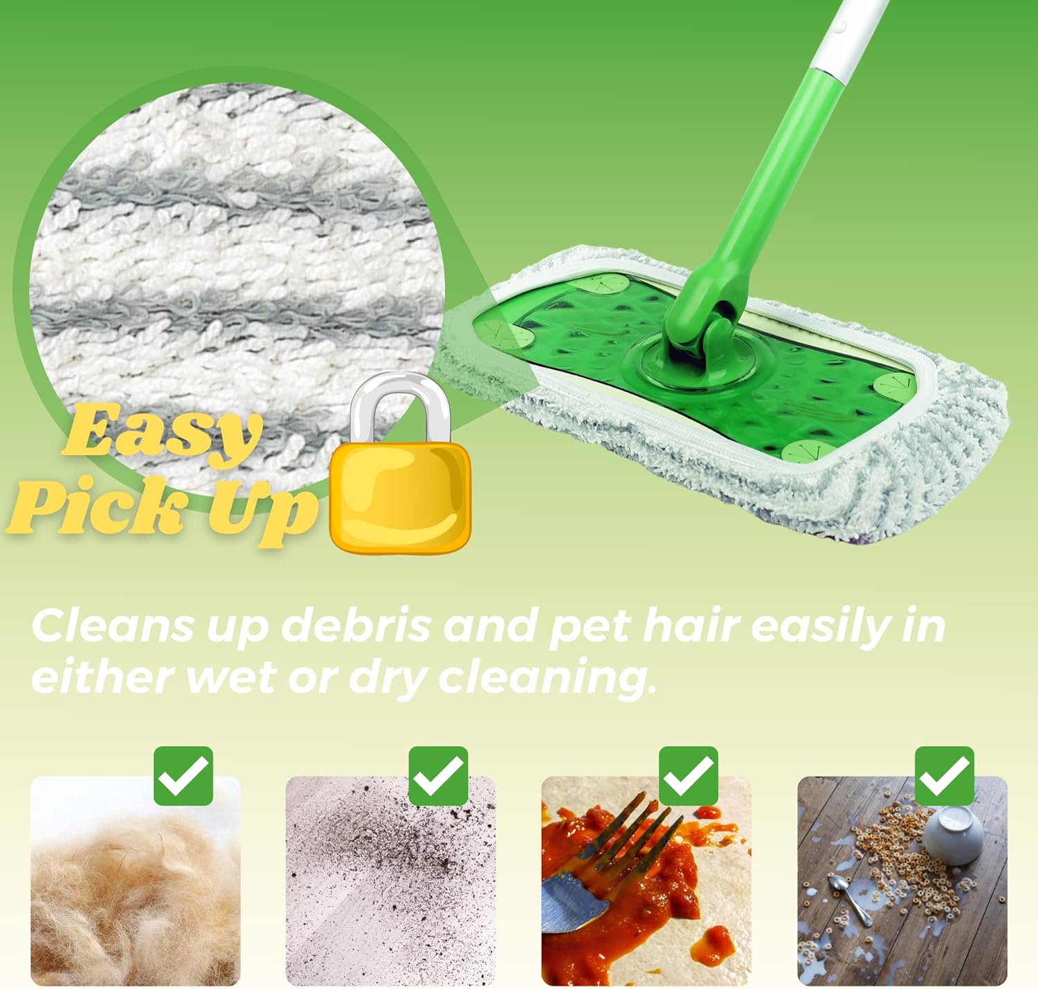 F Flammi 4-Piece Reusable Mop Pad Set for Swiffer Sweeper