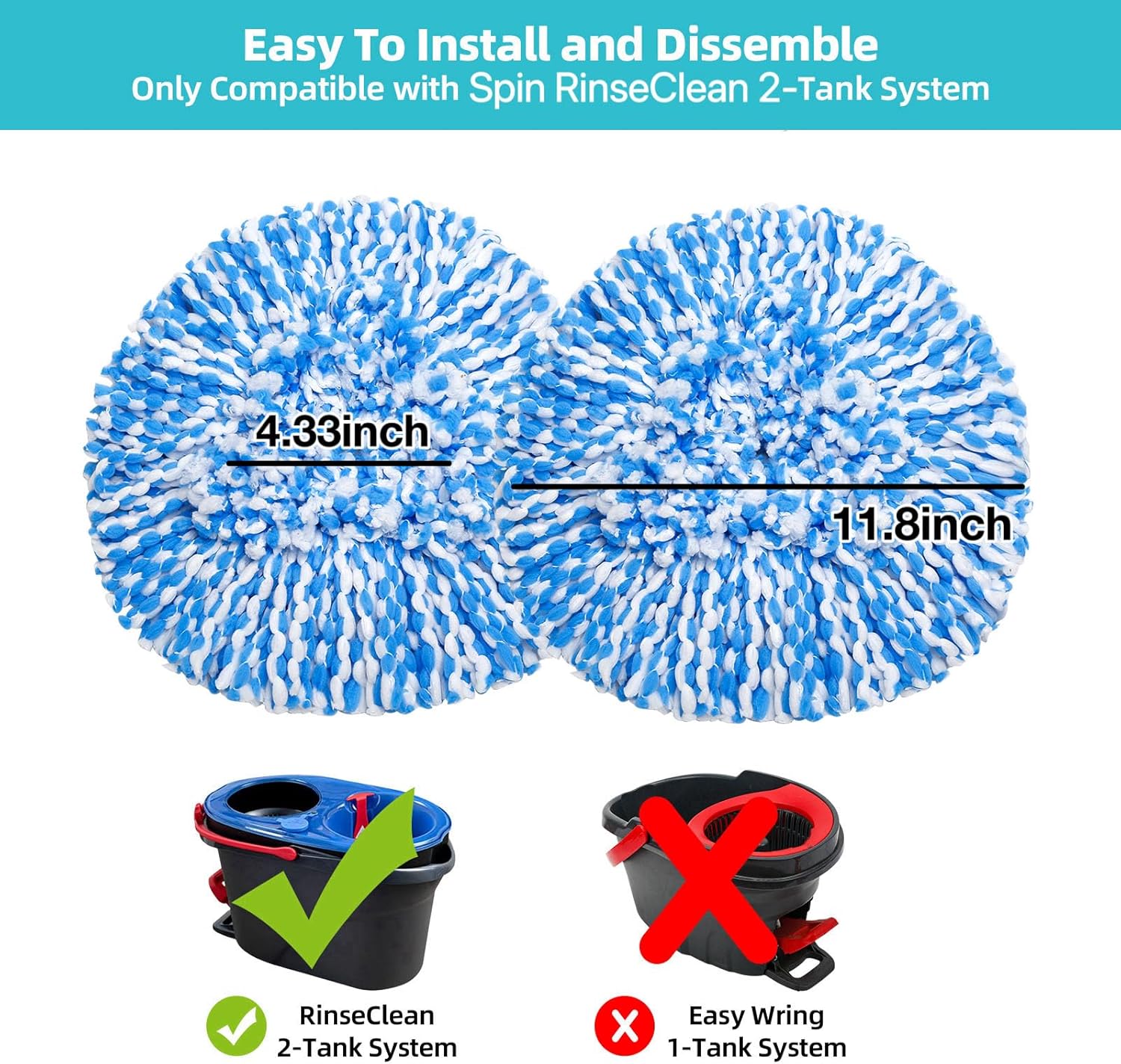 kCarpoly 2-Pack Mop Replacement Heads