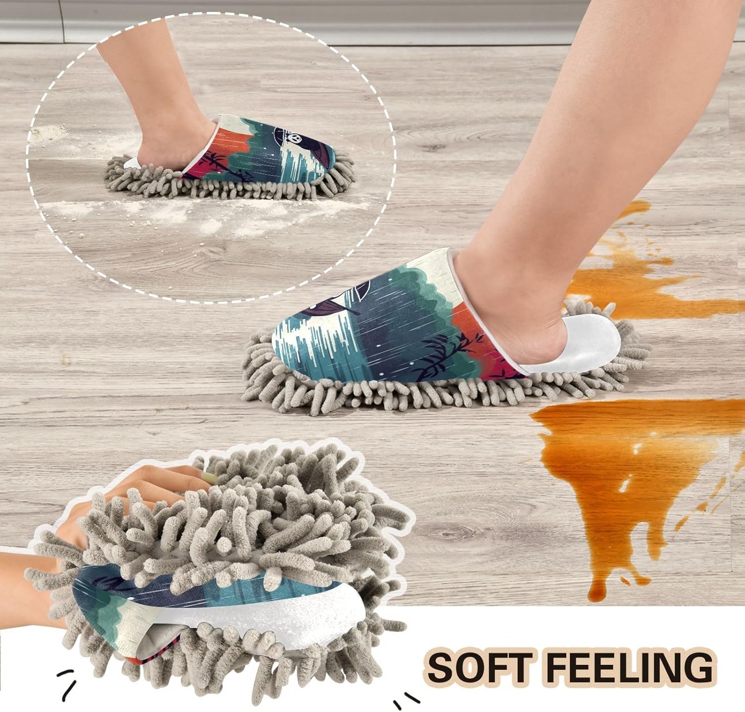 White Panda Cartoon Raining Mop Socks Cozy Fun Easy to Clean Durable