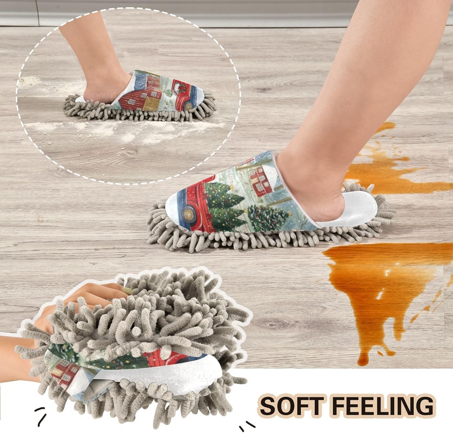 Running Bear White Christmas Trees Farmhouse Mop Slippers