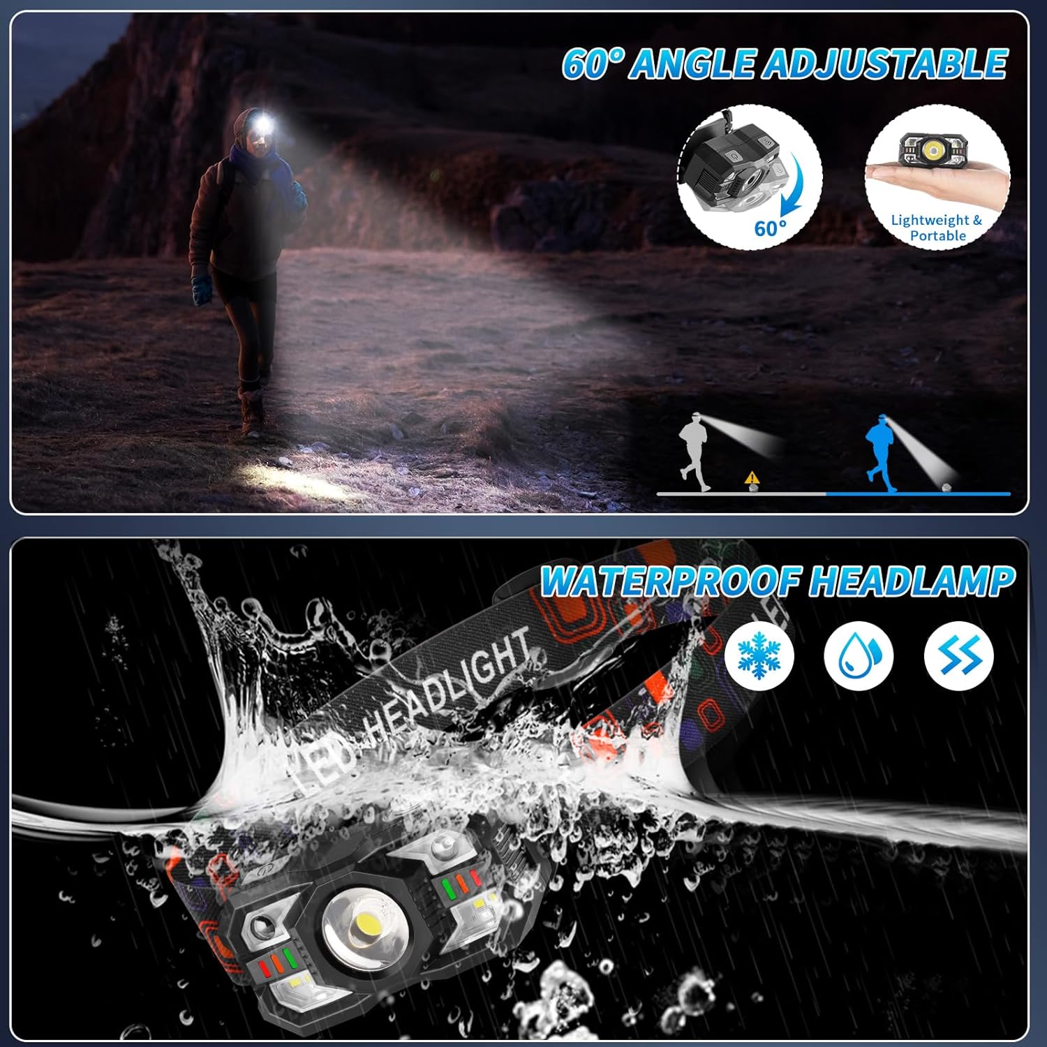 Bright Rechargeable Headlamp 2-Pack