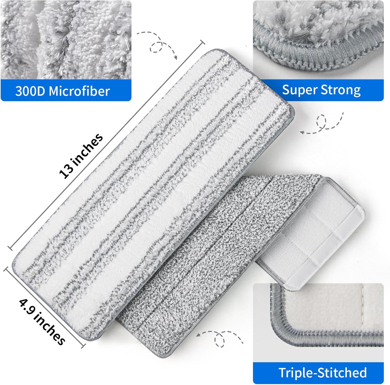Oshang Flat Mop Head Refill 4-Pack White Grey