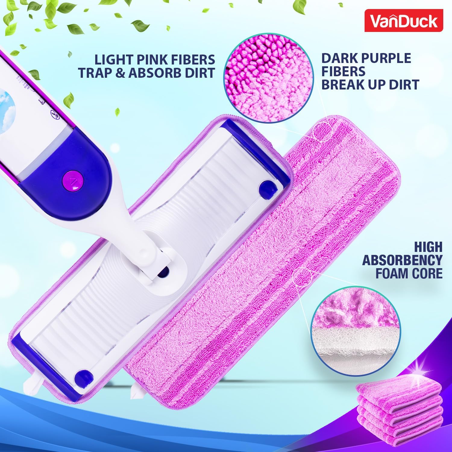 VanDuck Reusable Mop Pads for Swiffer PowerMop 4 Pack - Multi-Surface Cleaning