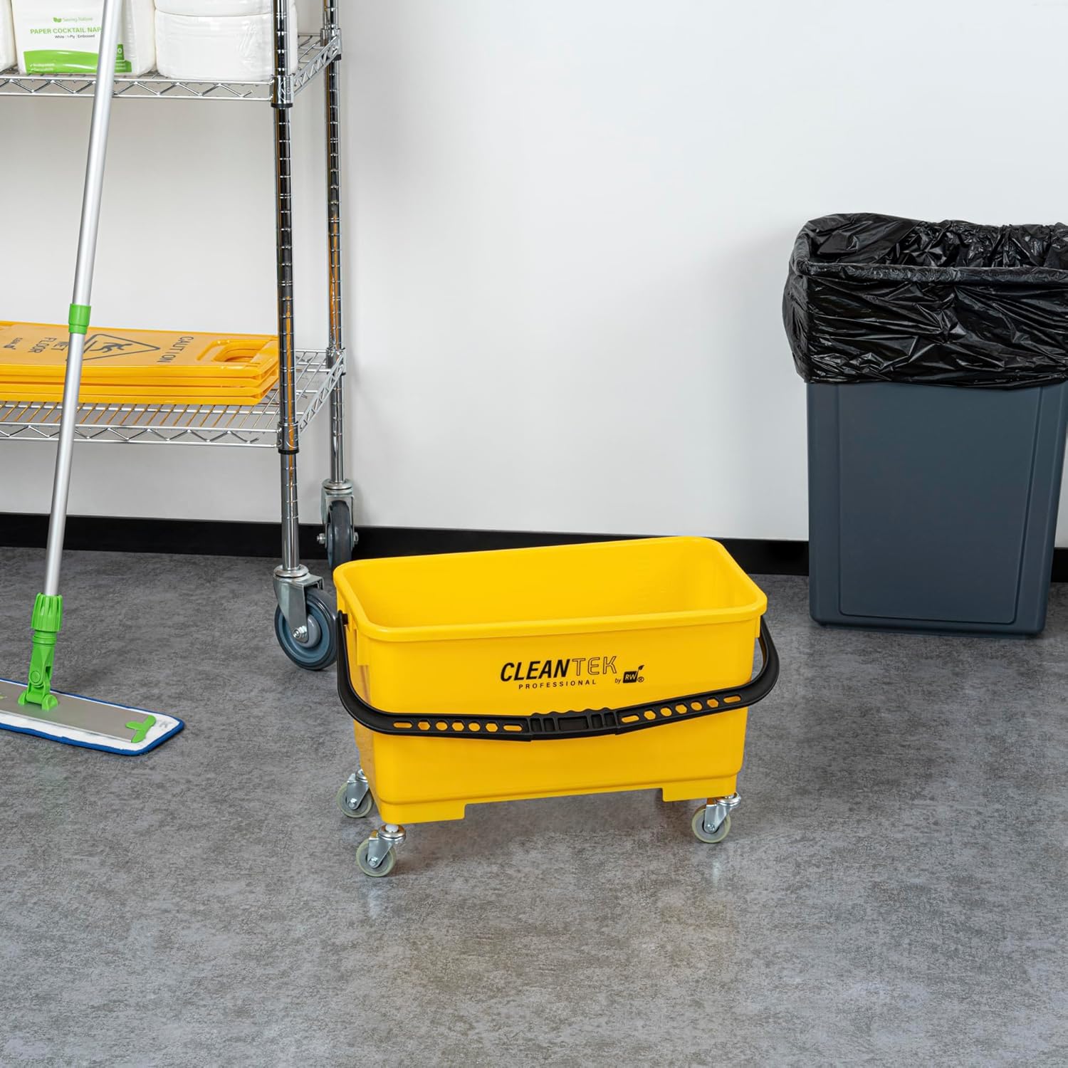 Restaurantware 25 Qt Yellow Mop Bucket with Casters