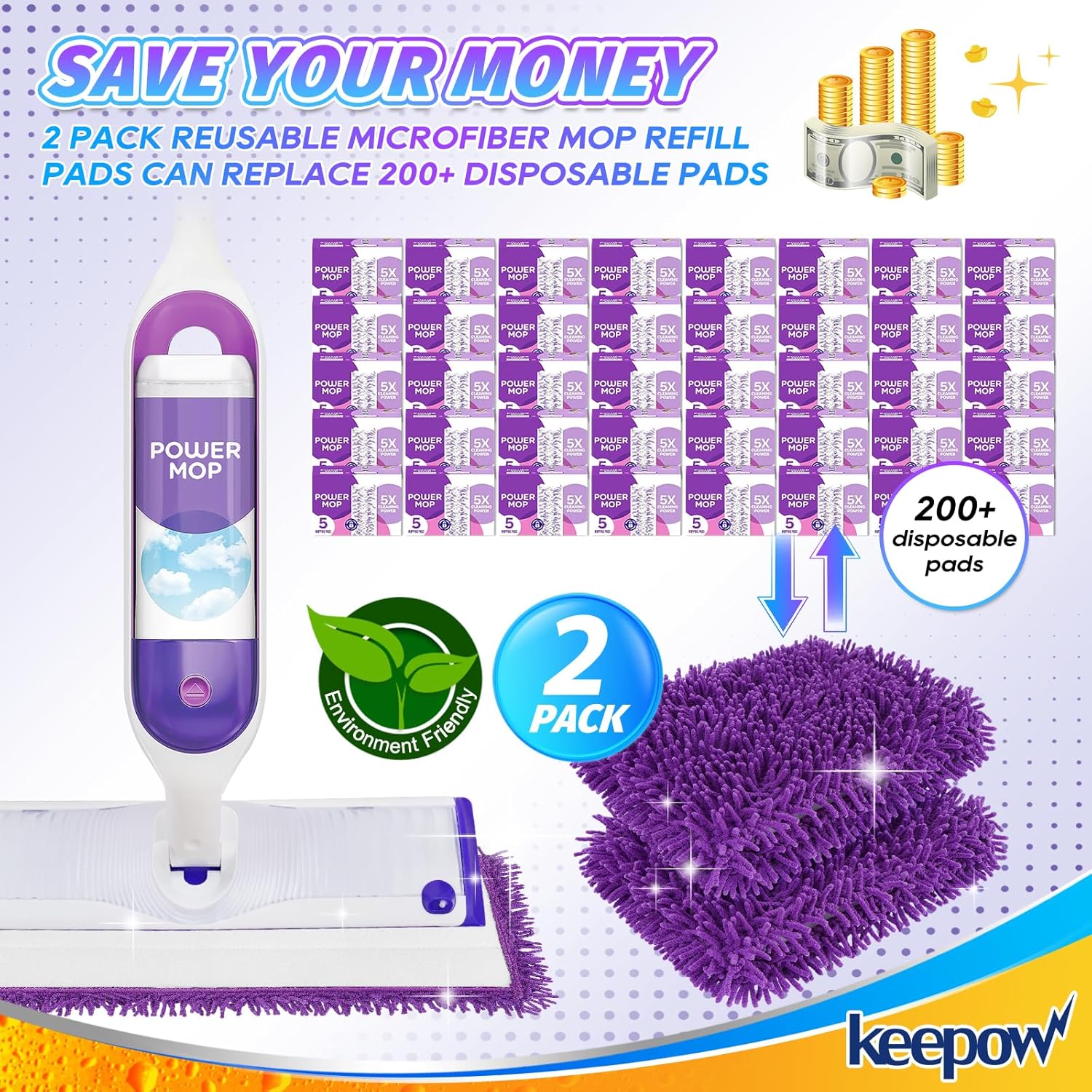 Keepow Reusable Power Mop Refill Pads