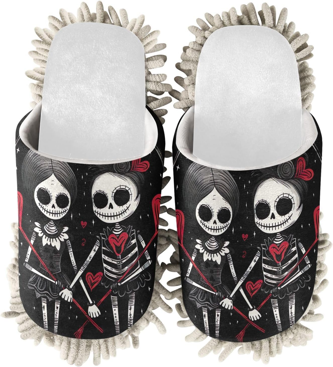 RunningBear White Gothic Skeleton Couples Hearts Mop Slippers