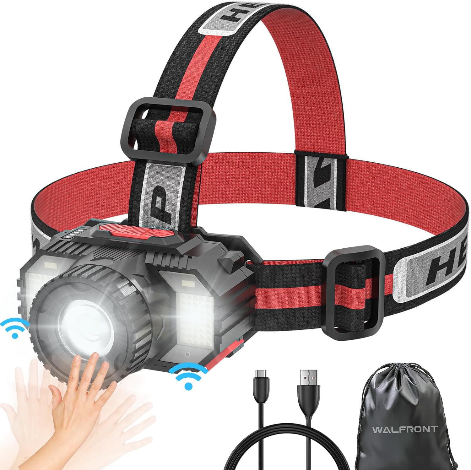 19 LED Rechargeable Headlamp 28000 Lumens IPX4 Waterproof for Outdoor Use