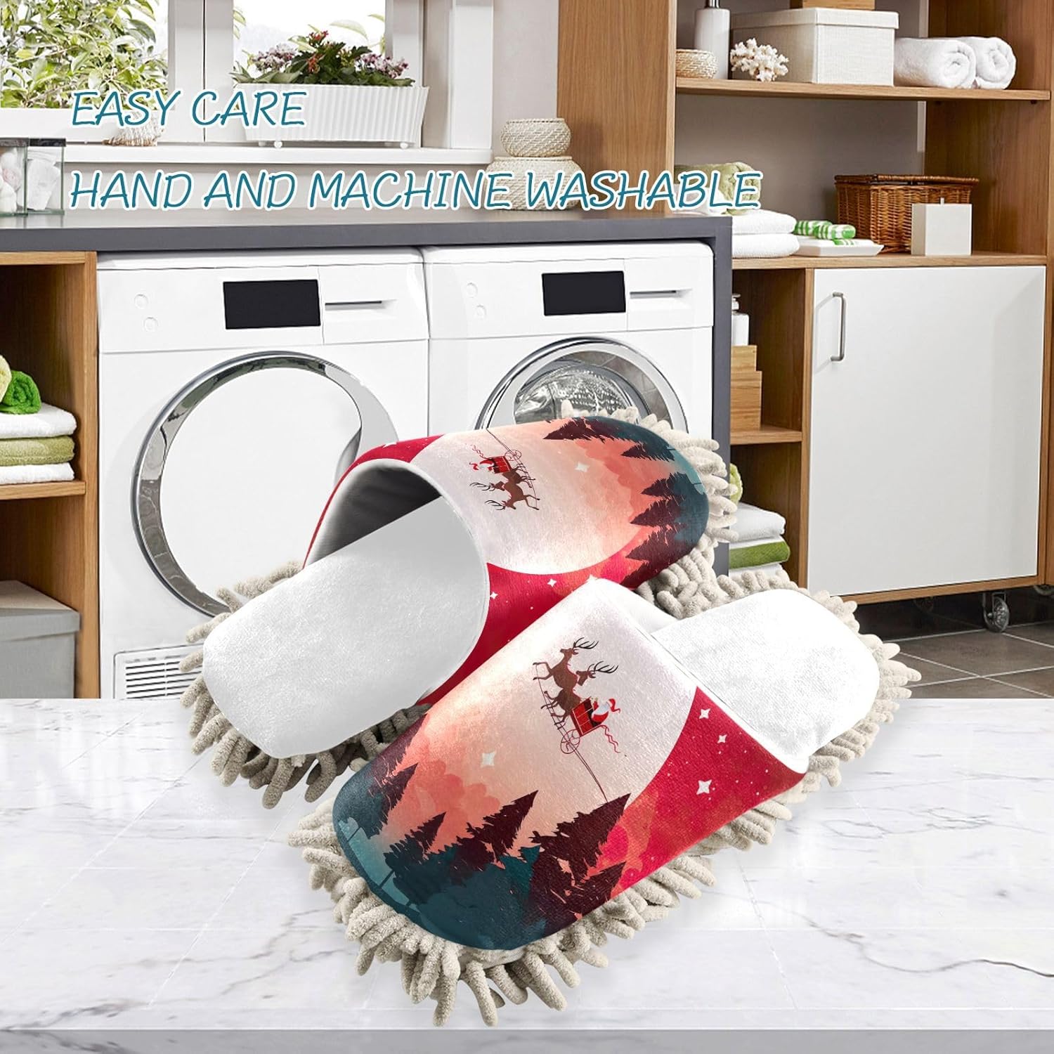 Chic Sleigh Elks Mop Slippers