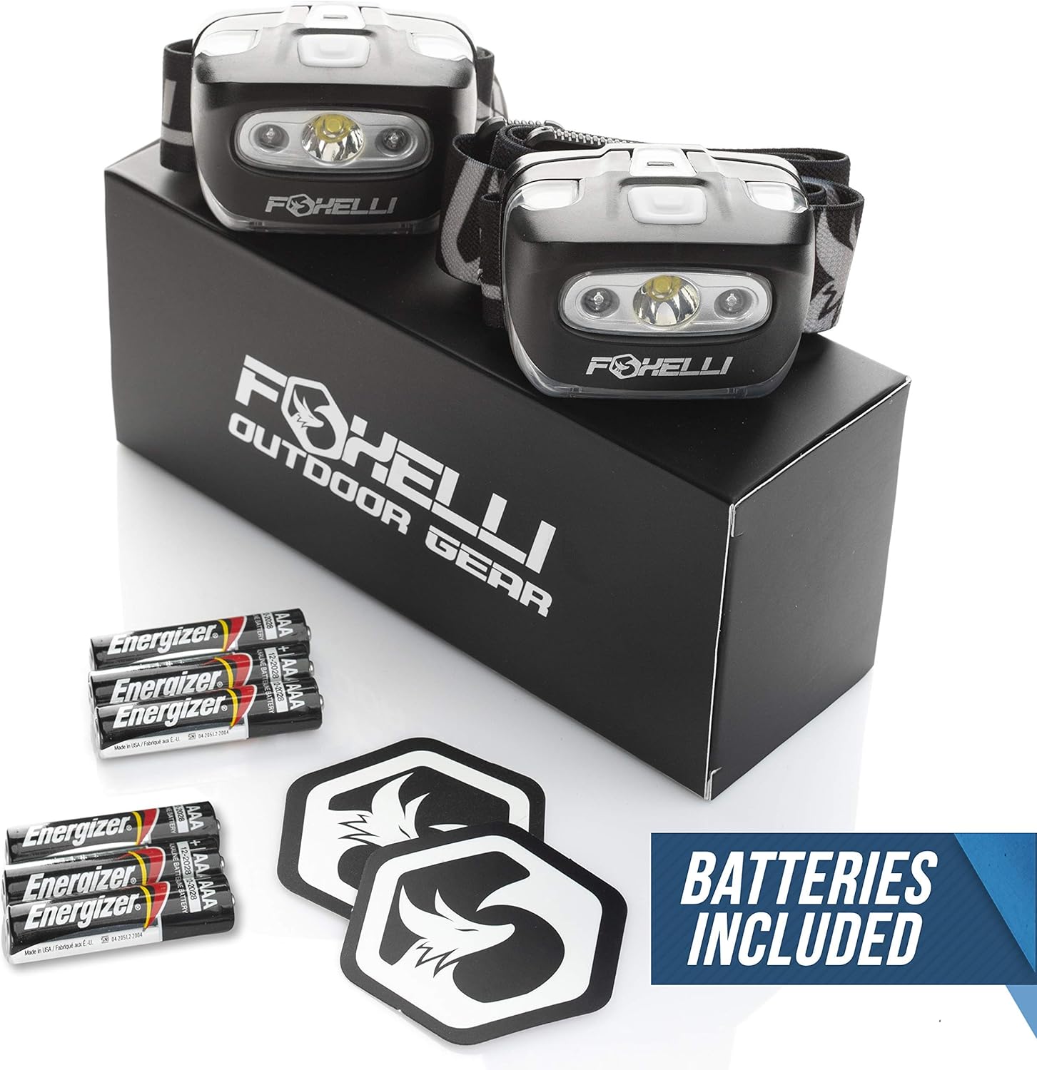 Foxelli - LED Headlamp Flashlight 165ft Beam waterproof durable