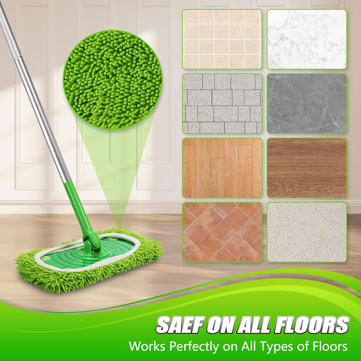 MEETI Set of 4 Reusable Microfiber Mop Pads