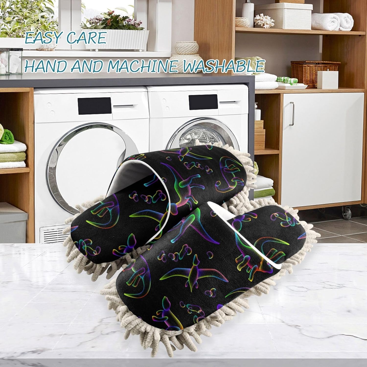 Kigai Microfiber Gradient Dinosaurs Slippers for Easy Floor Cleaning