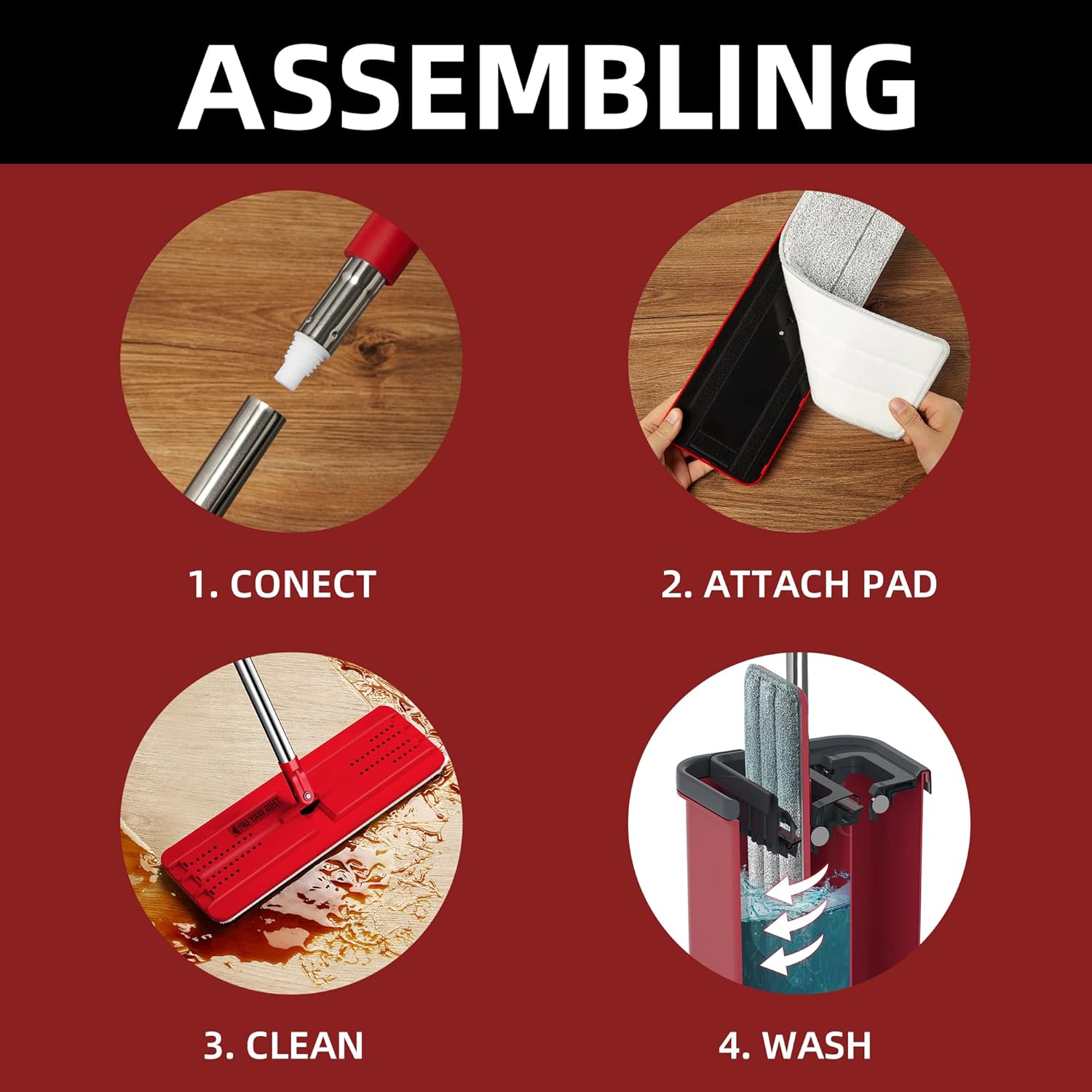 BOSHENG Flat Mop and Bucket Set with Wringer 1