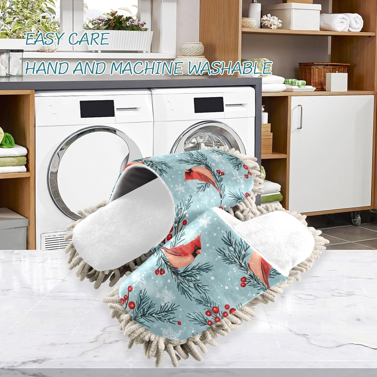 Cozy White Christmas Mop Slippers