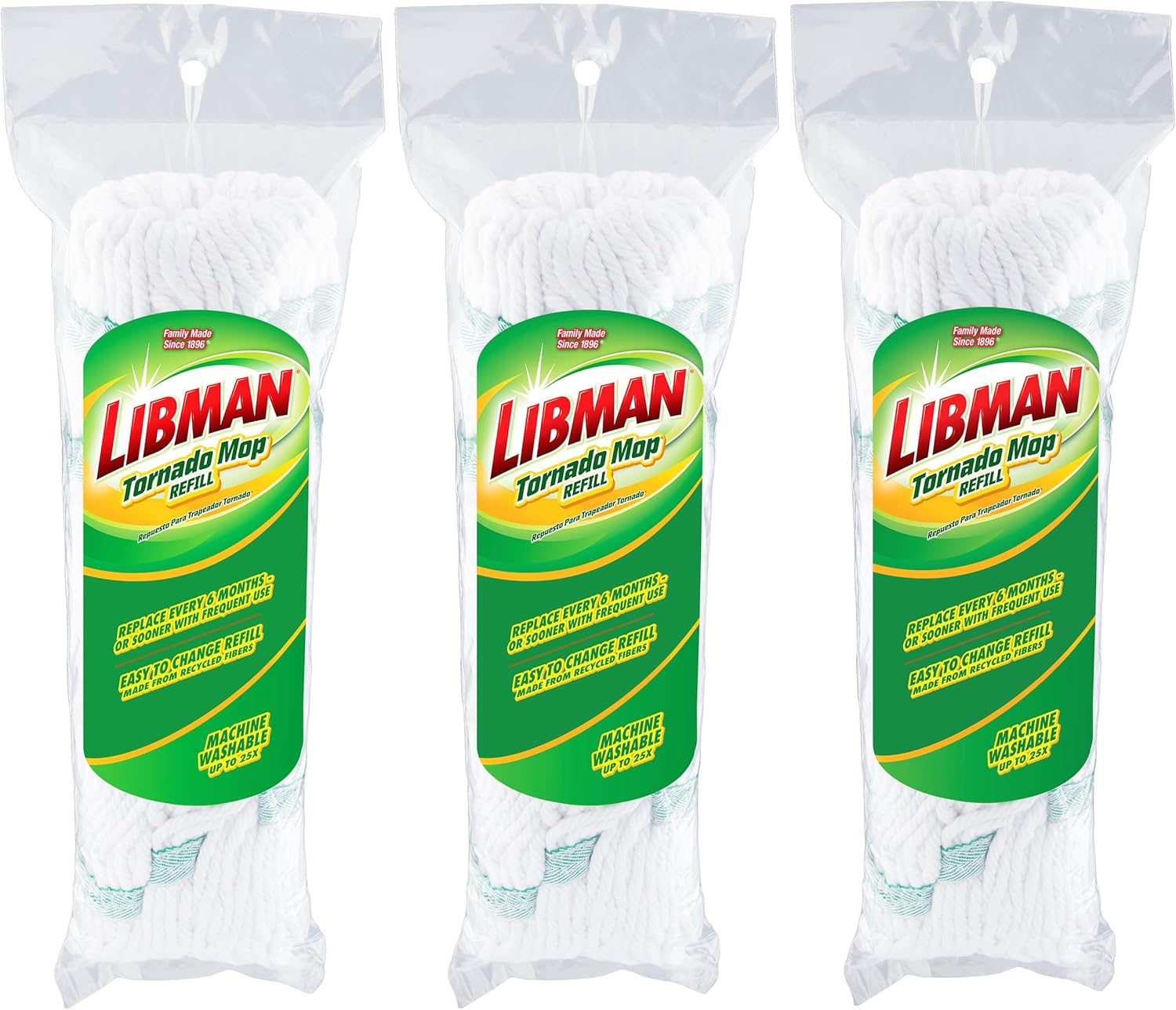 Libman Tornado Mop Refill 3-Pack Cotton Machine Washable