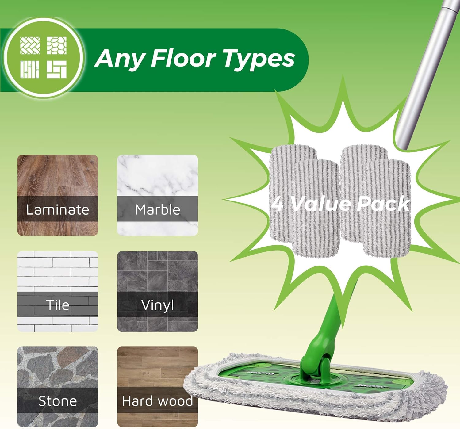 F Flammi 4-Piece Reusable Mop Pad Set for Swiffer Sweeper