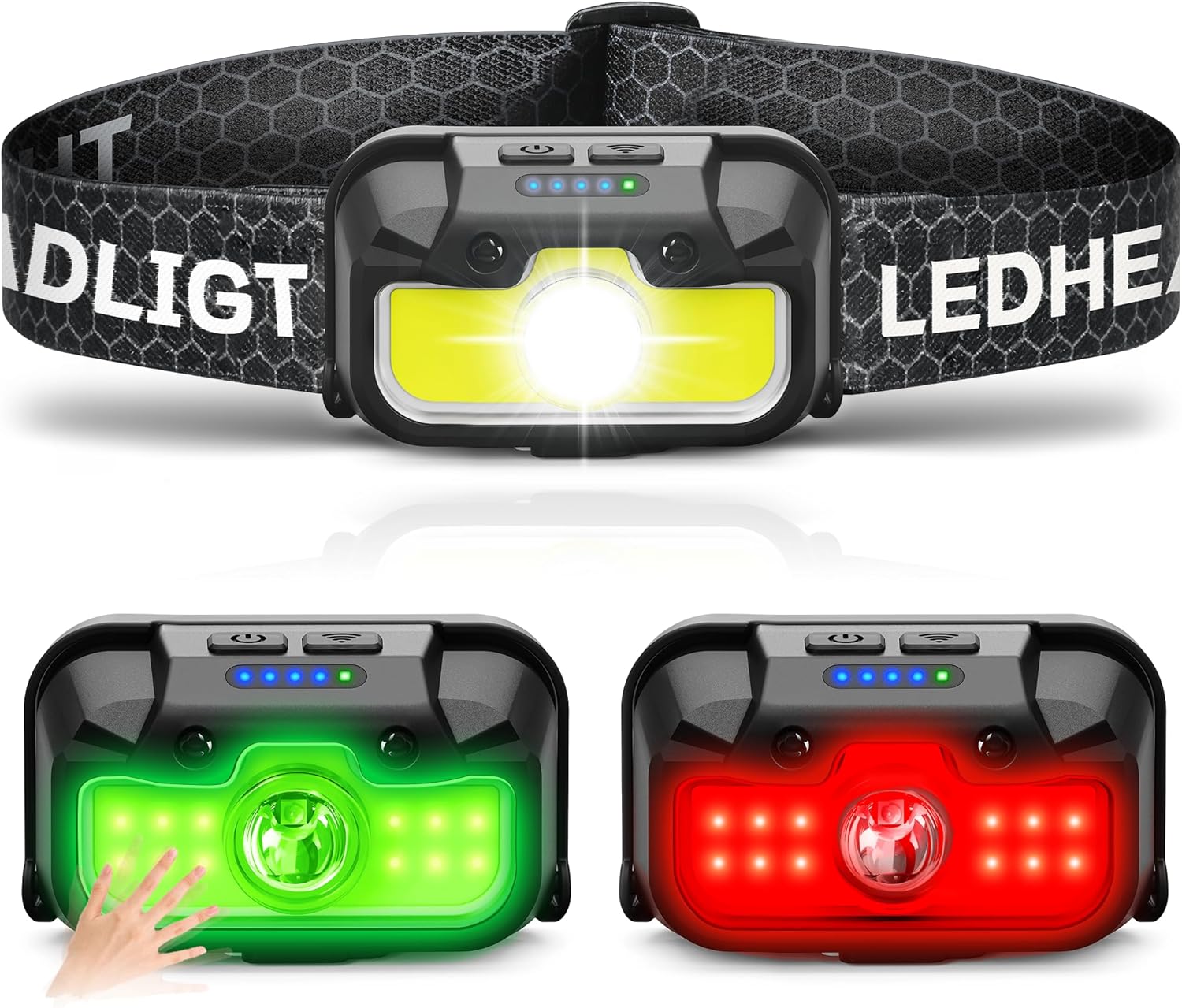 1300 Lumens Headlamp with 14 Modes Waterproof Adjustable Perfect for Camping Hiking