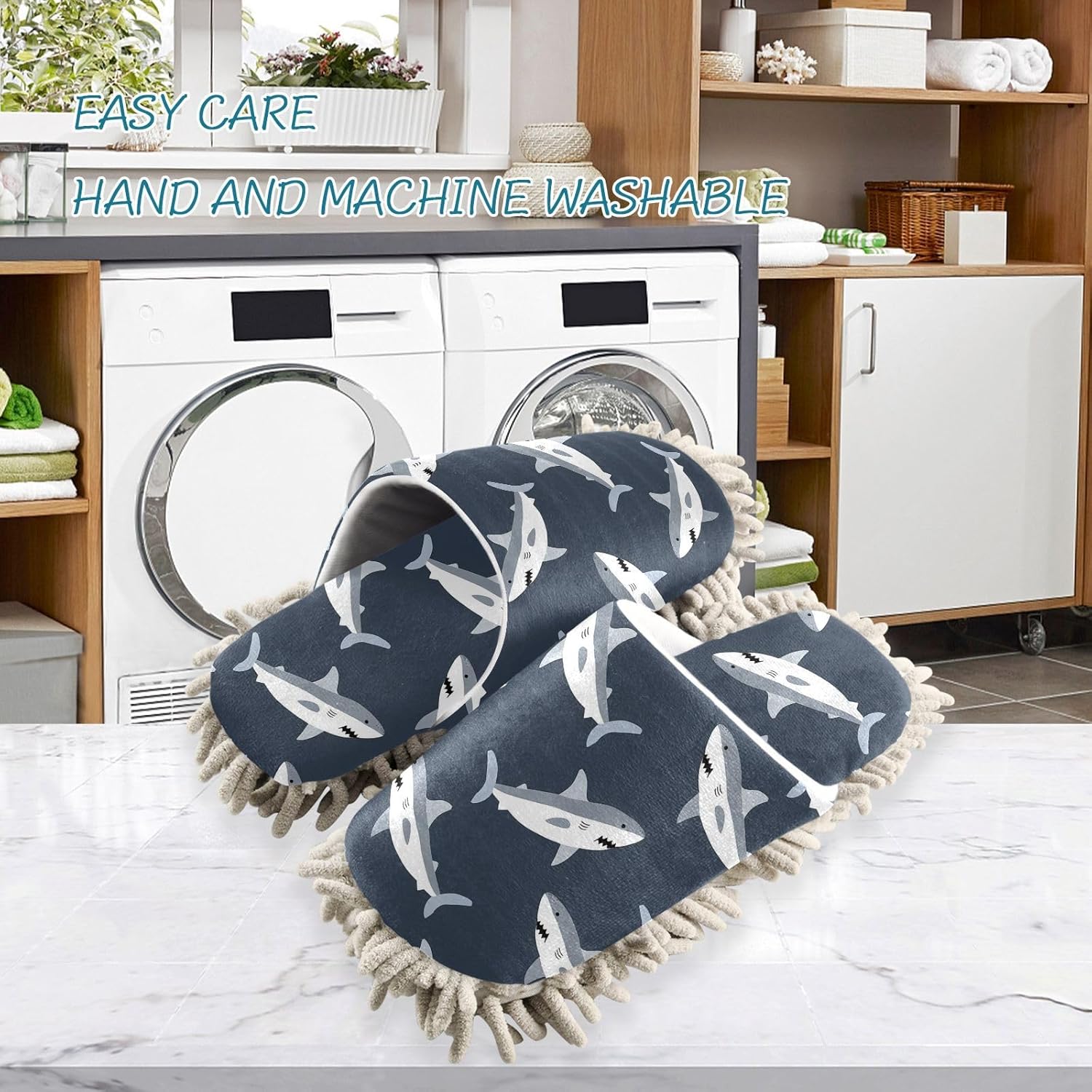 CozyMop Shiny Shark Mop Slippers with Soft Chenzel Sole for Daily Cleaner