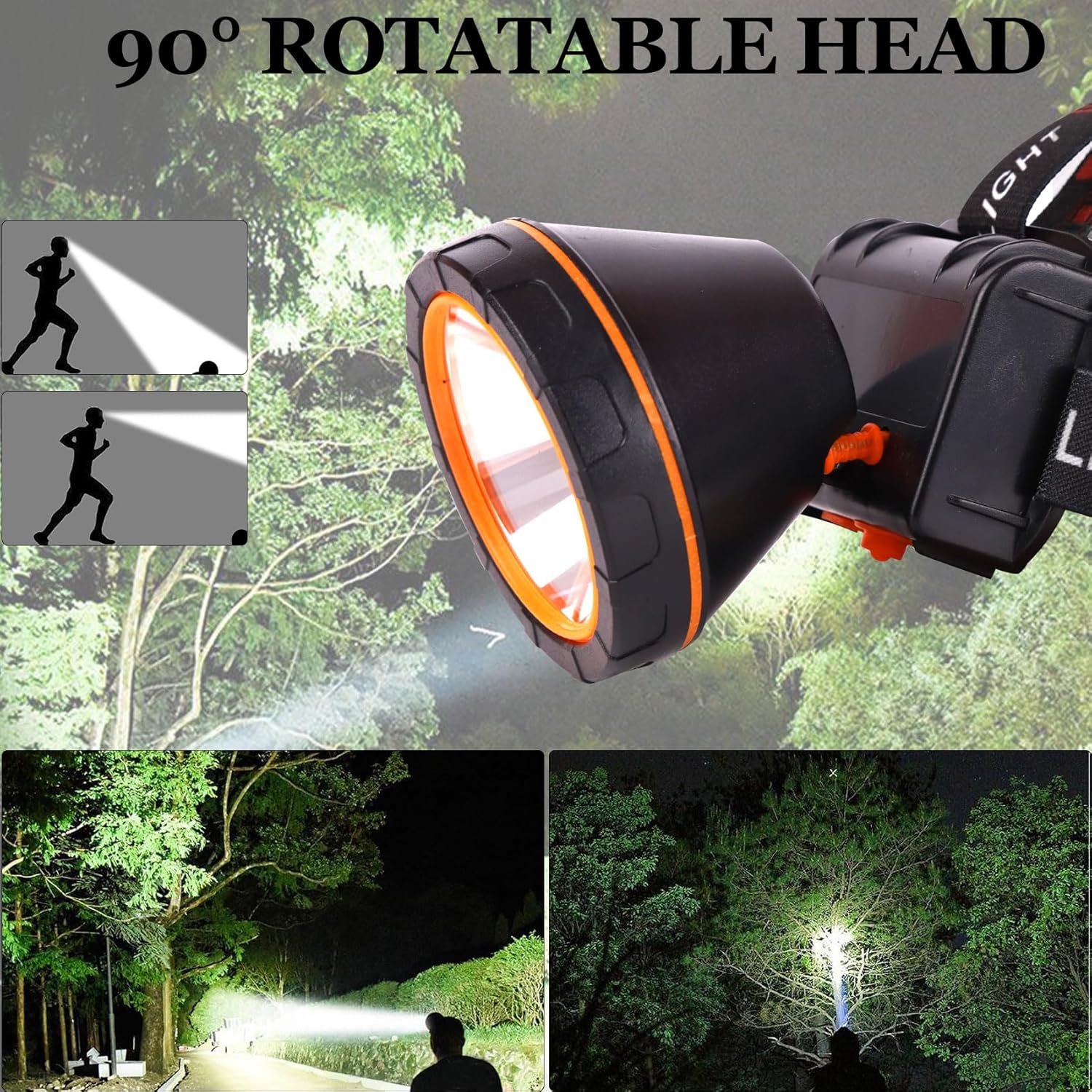 Aikertec Rechargeable Headlamp Waterproof 1000m Light 2 Modes Outdoor Essentials