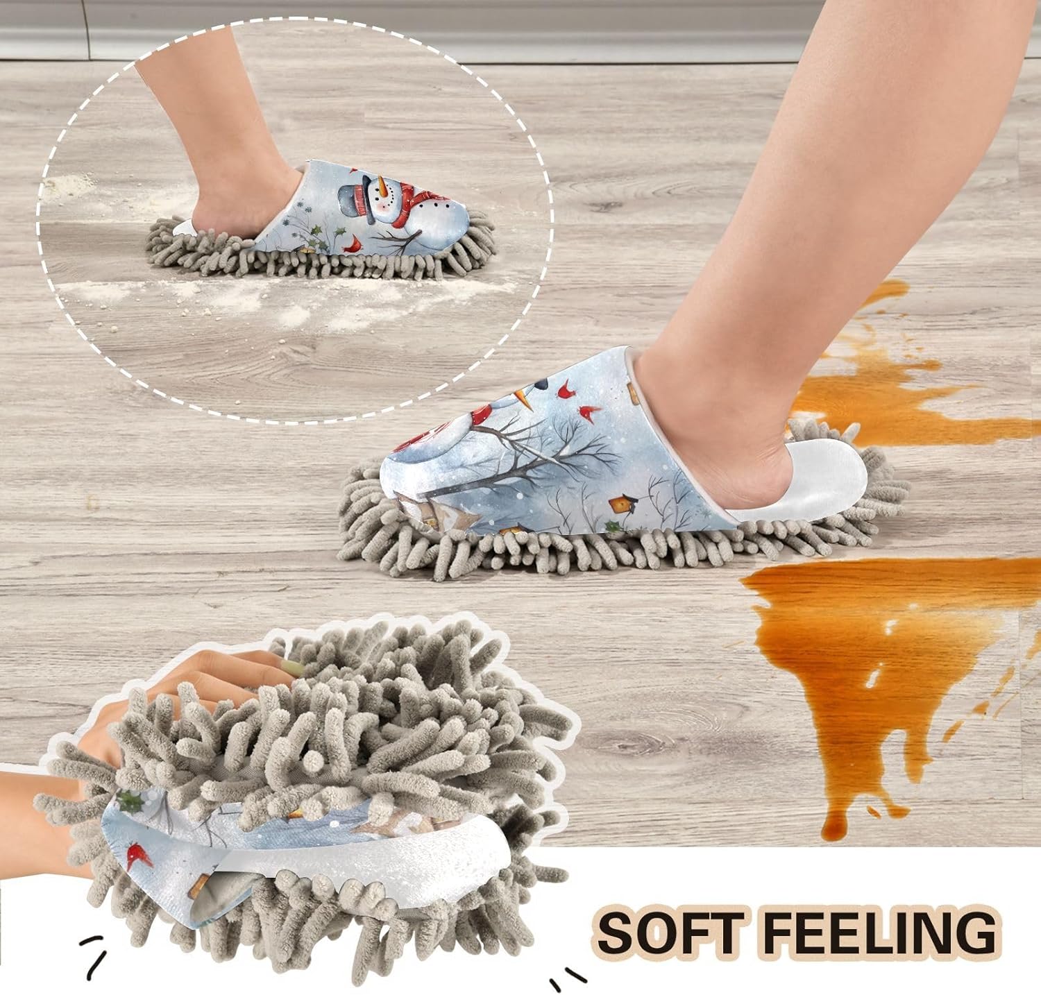 White Christmas Snowman Mop Slippers