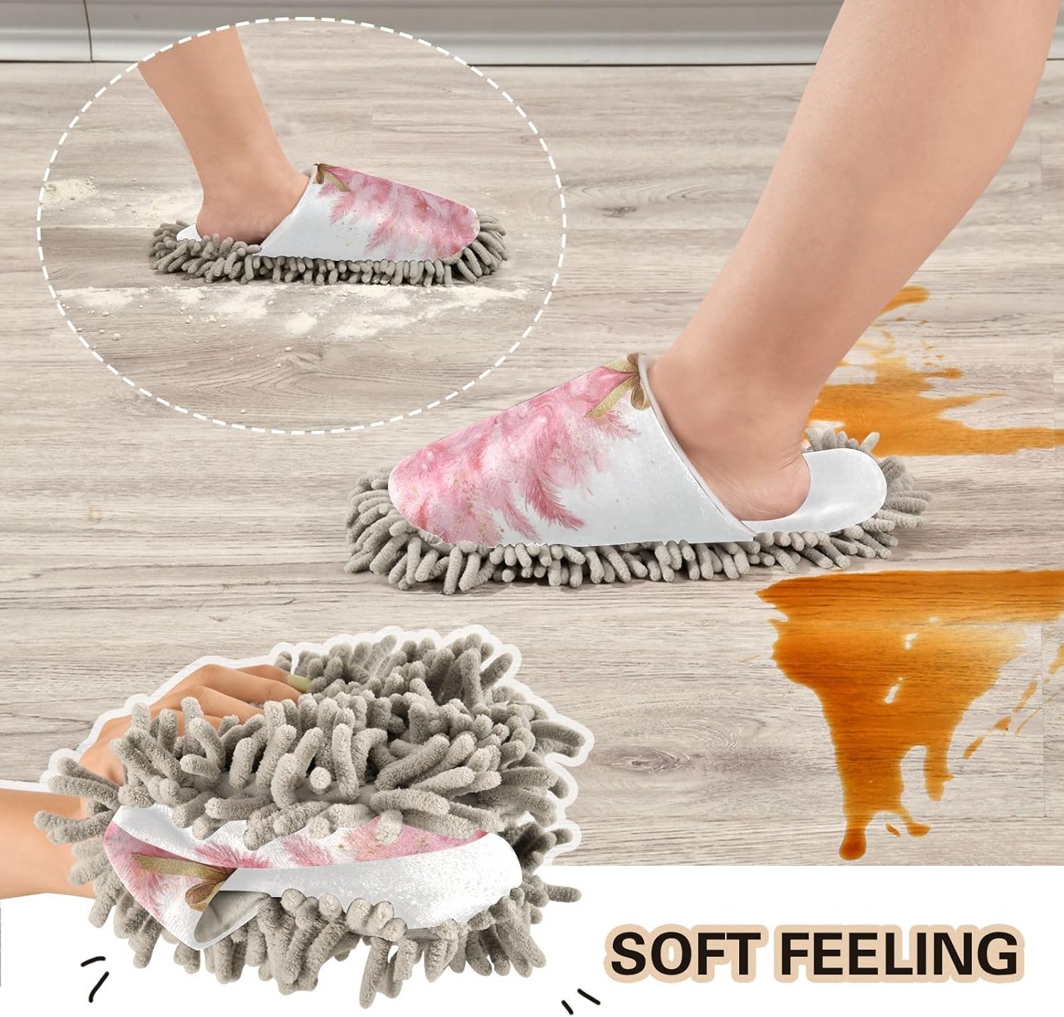 RunningBear White Pink Mop Slippers for Floor Cleaning 1
