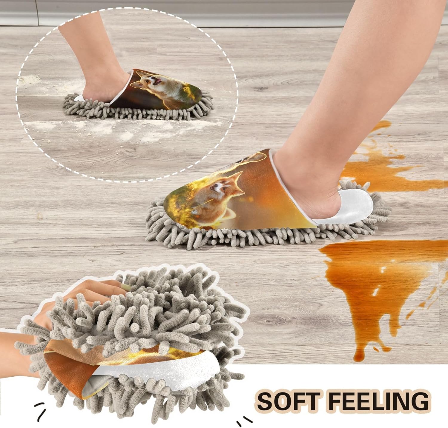Running Bear White Sunset Dogs Mop Slippers Cozy Effective Floor Cleaning Tool