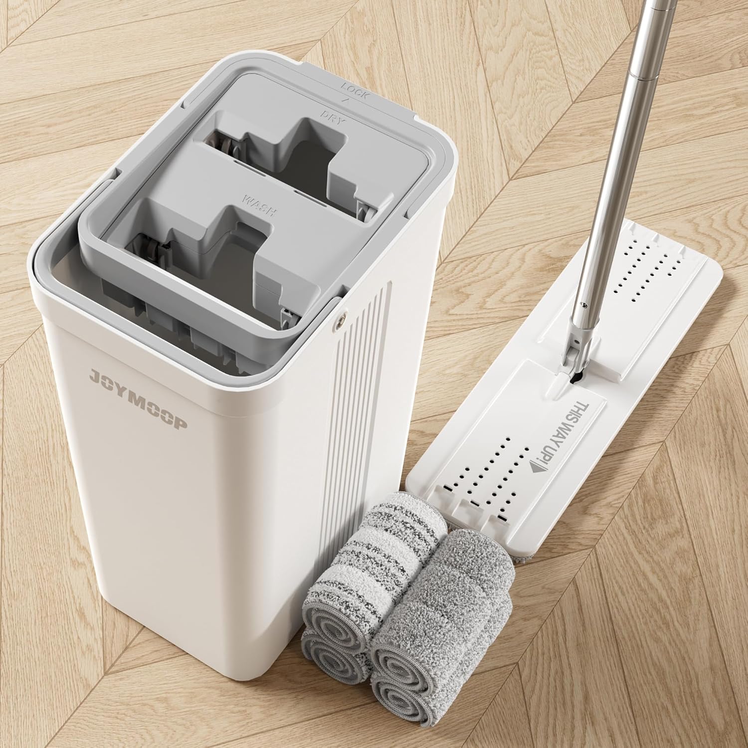 JOYMOOP Mop and Bucket with Wringer Set White