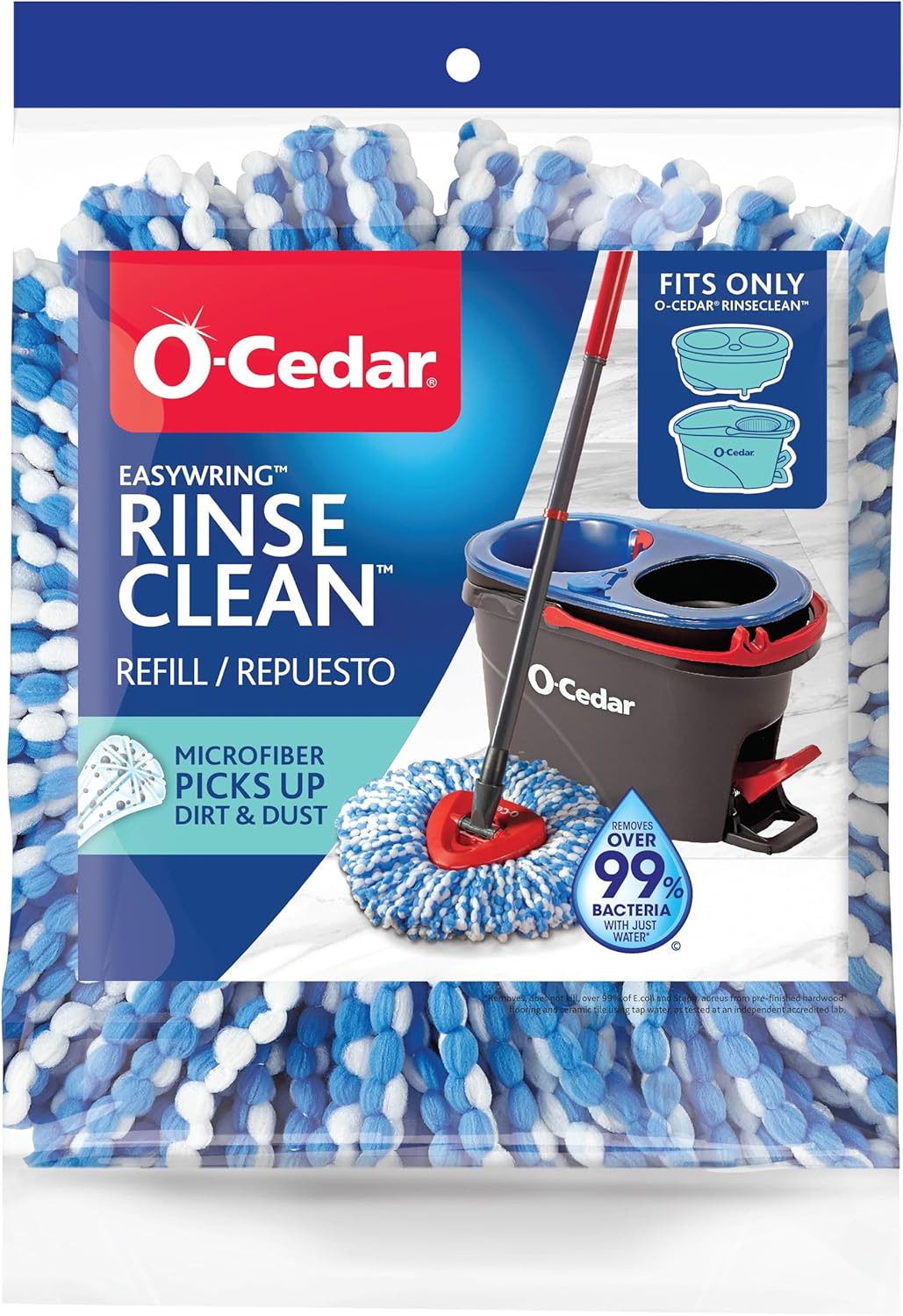 O-Cedar Microfiber Cloth Mop Refill Bacteria-Neutral Reusable Machine Washable