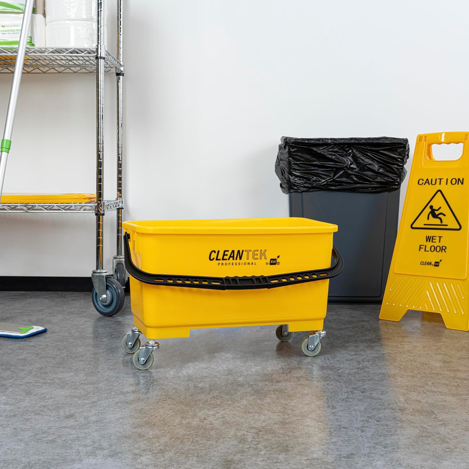 Restaurantware 25 Qt Yellow Mop Bucket with Casters
