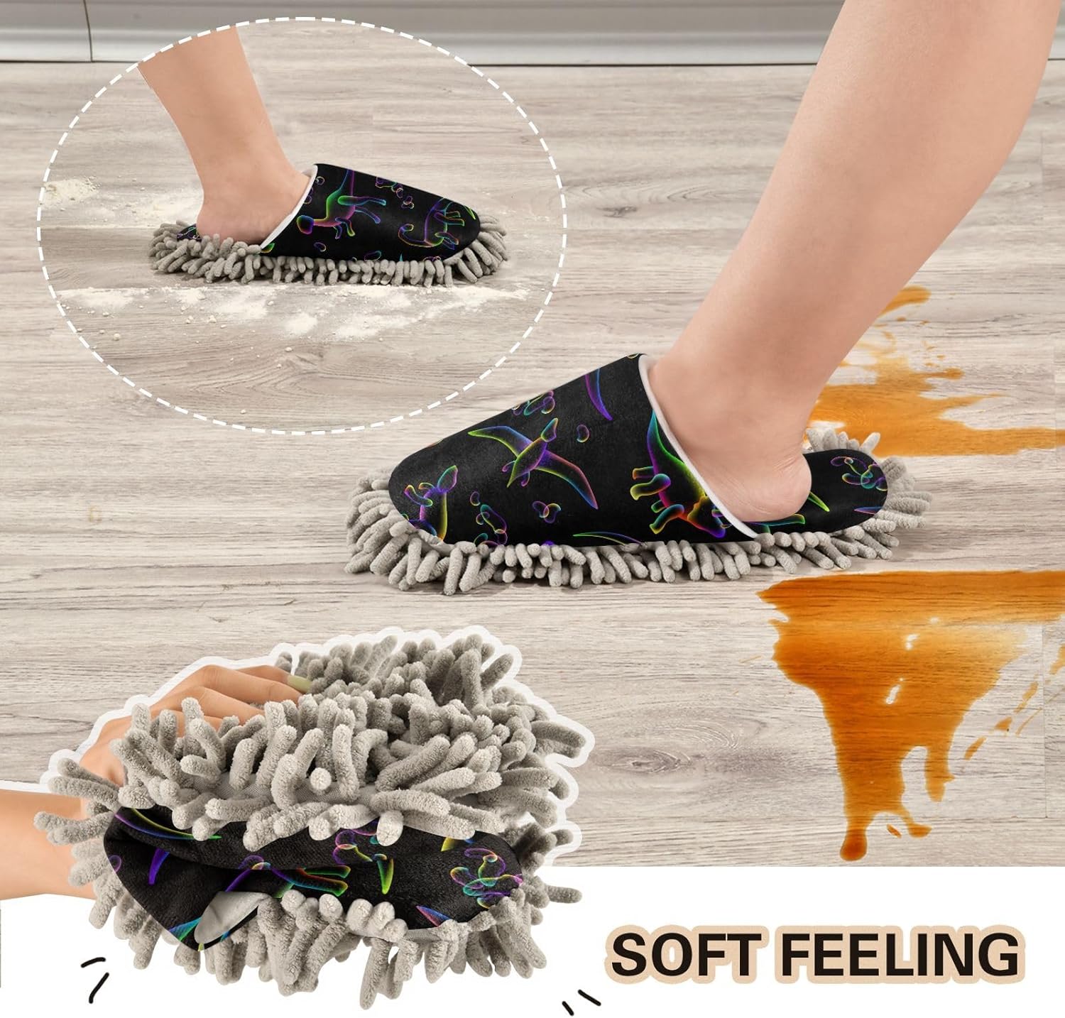 Kigai Microfiber Gradient Dinosaurs Slippers for Easy Floor Cleaning