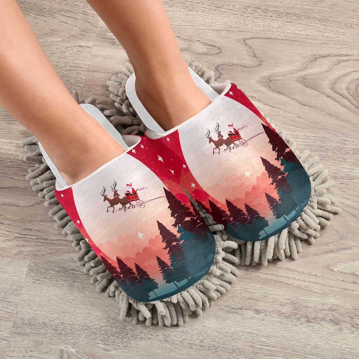 Chic Sleigh Elks Mop Slippers