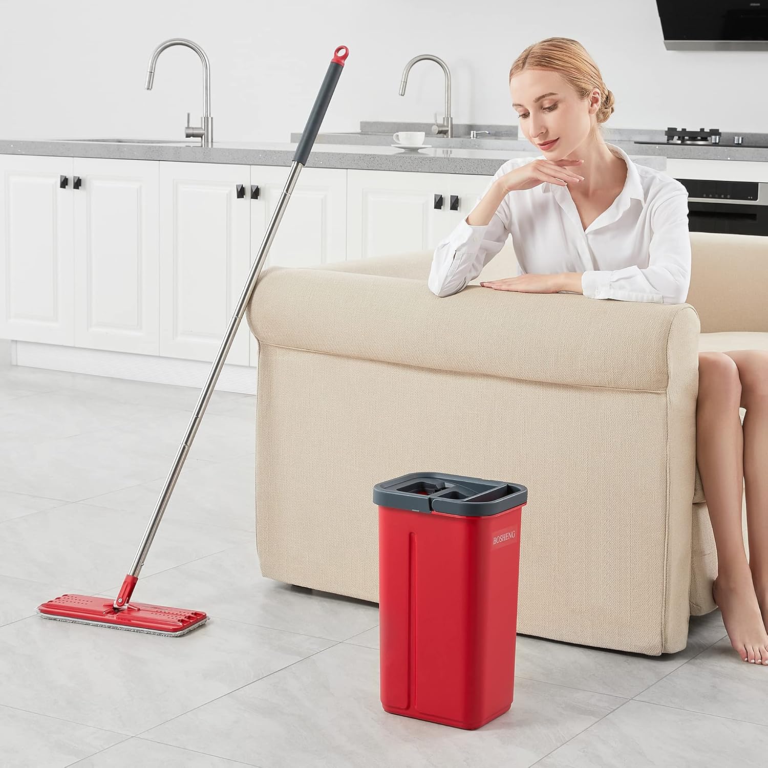 BOSHENG Flat Mop and Bucket Set with Wringer 1