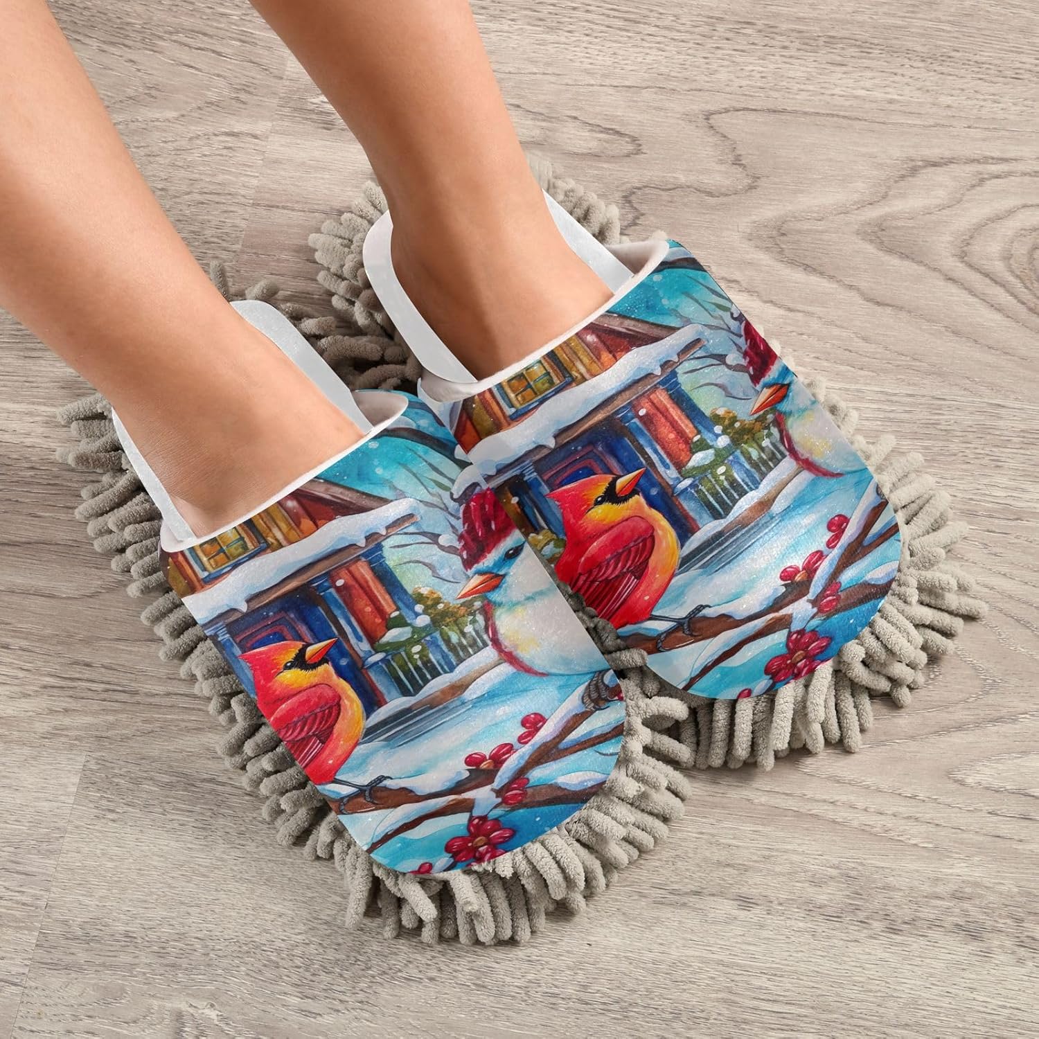 RunningBear White Christmas Mop Slippers for Cleaning