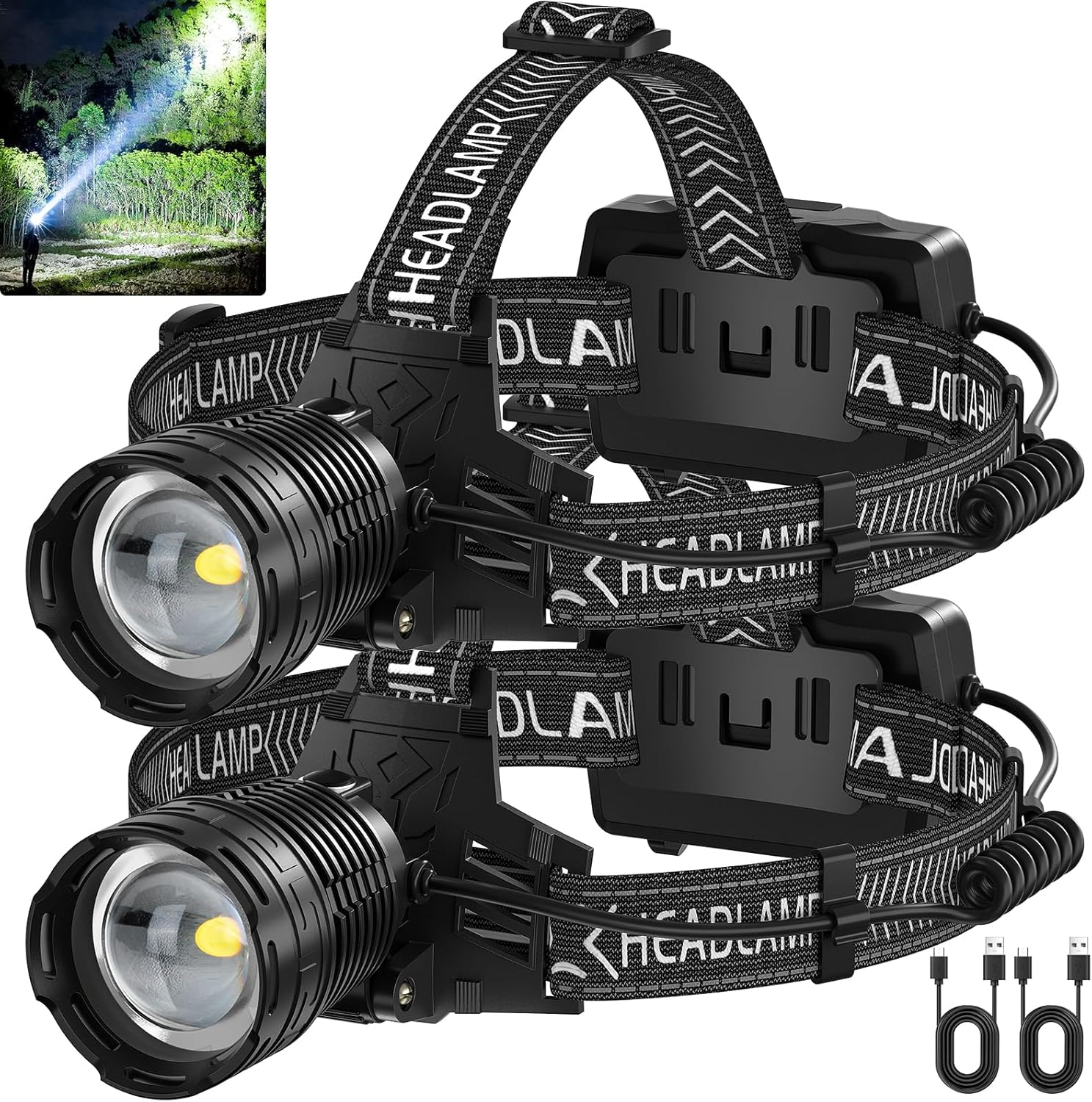 Rechargeable Headlamp 990000 Lumens Waterproof