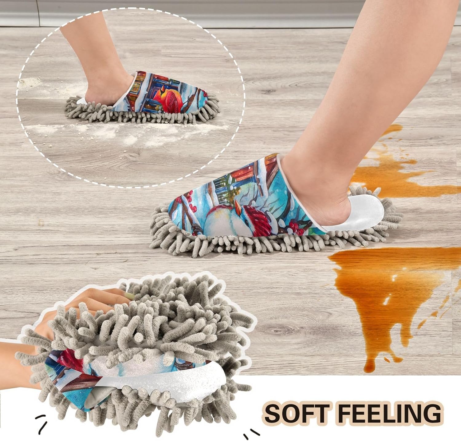 RunningBear White Christmas Mop Slippers for Cleaning