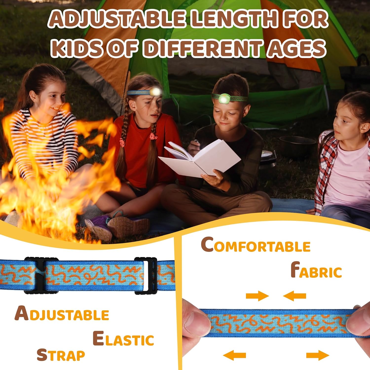 Adjustable RGB Headlamp for Kids camping reading and Halloween fun