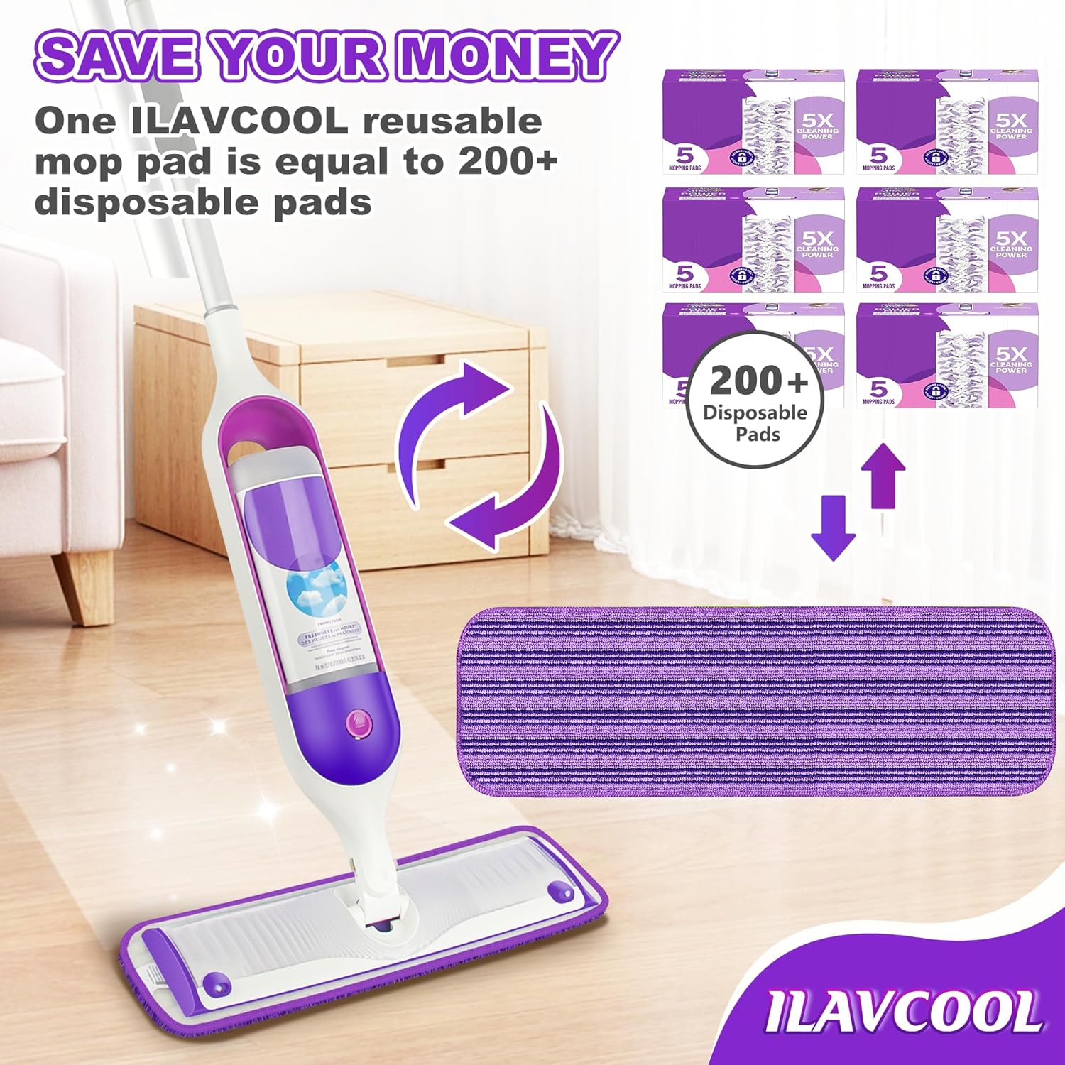 4 Pack Reusable Mop Pads for Swiffer PowerMop