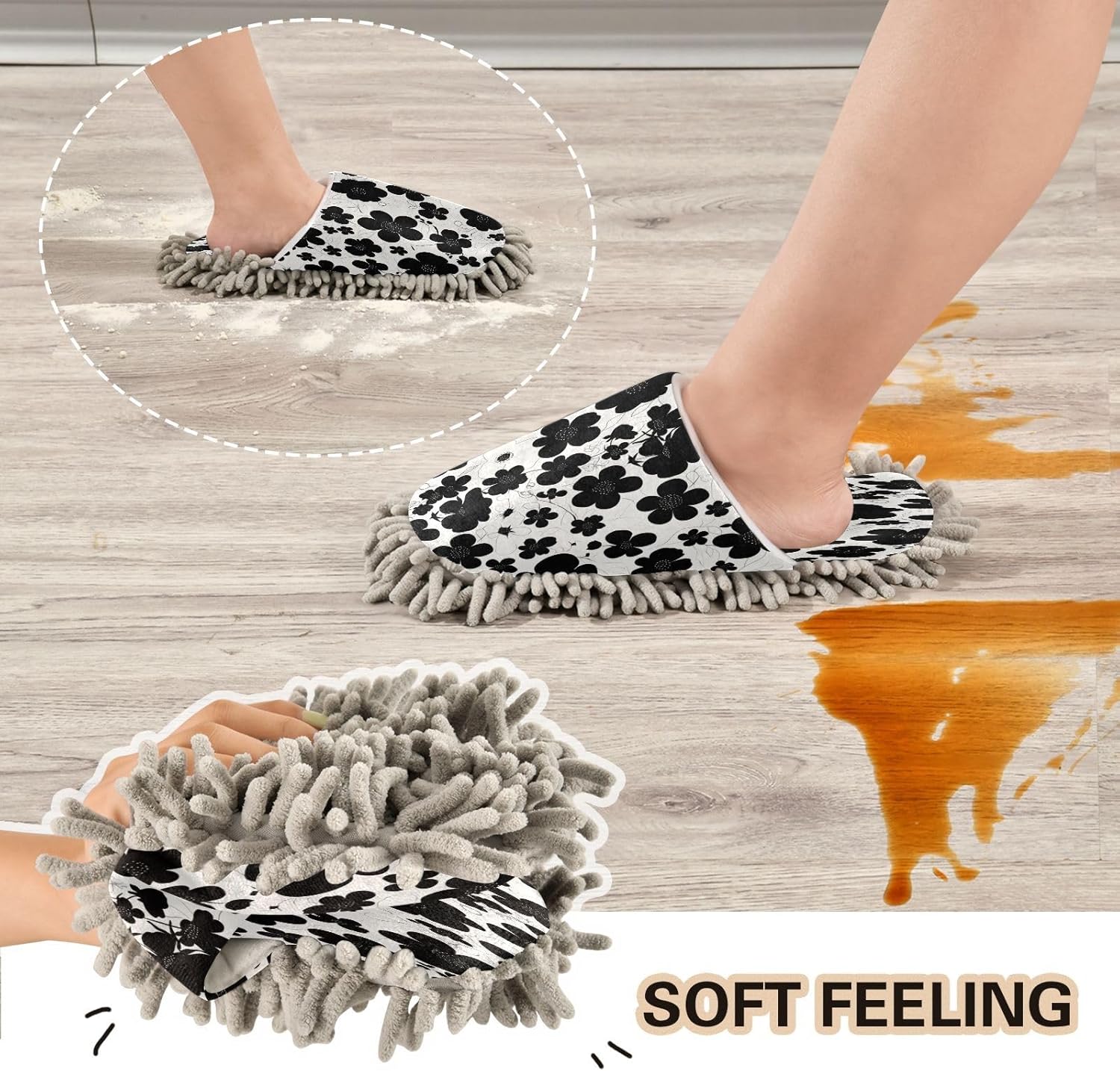 Zhirexin Black Flowers Kitchen Slippers