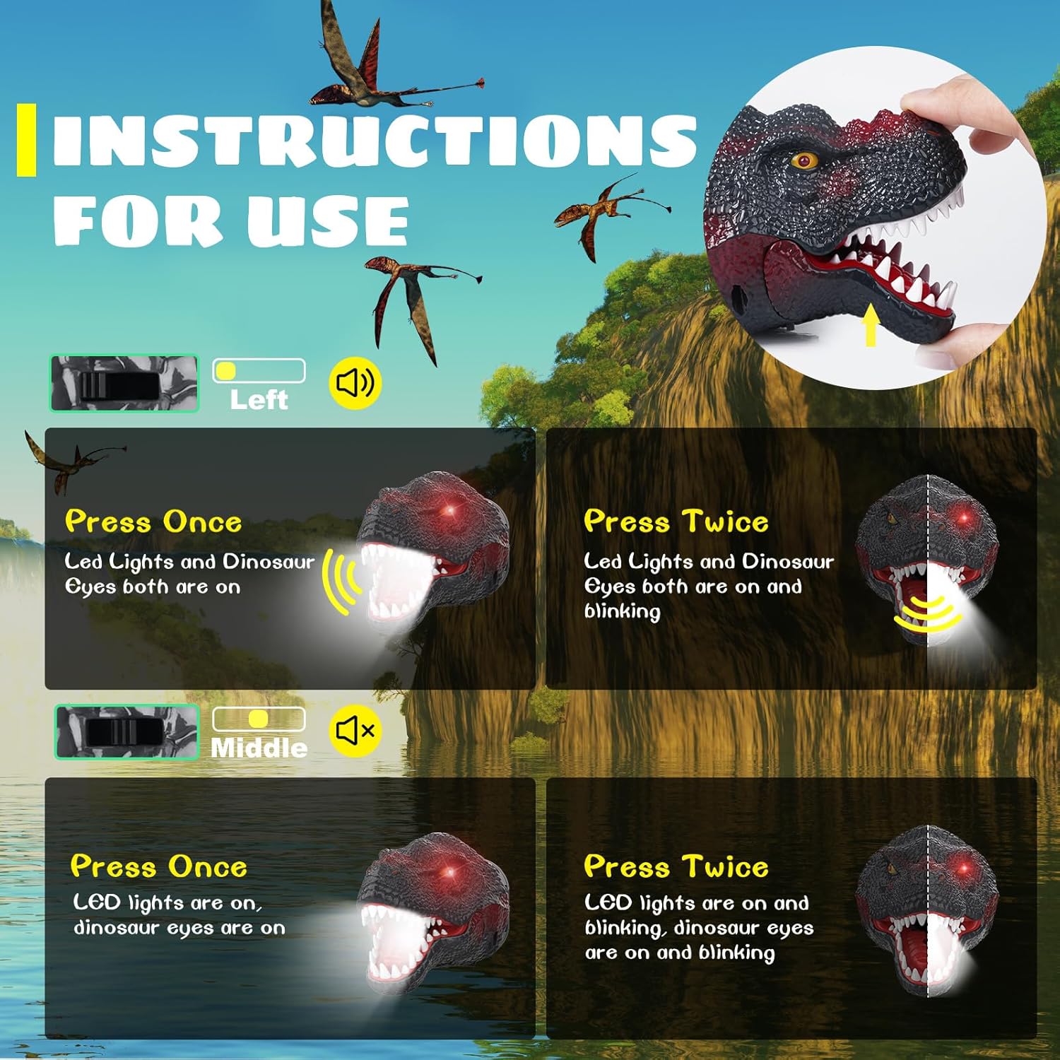 T-Rex Dinosaur Headlamp for Kids RechargeableAdjustable Fun