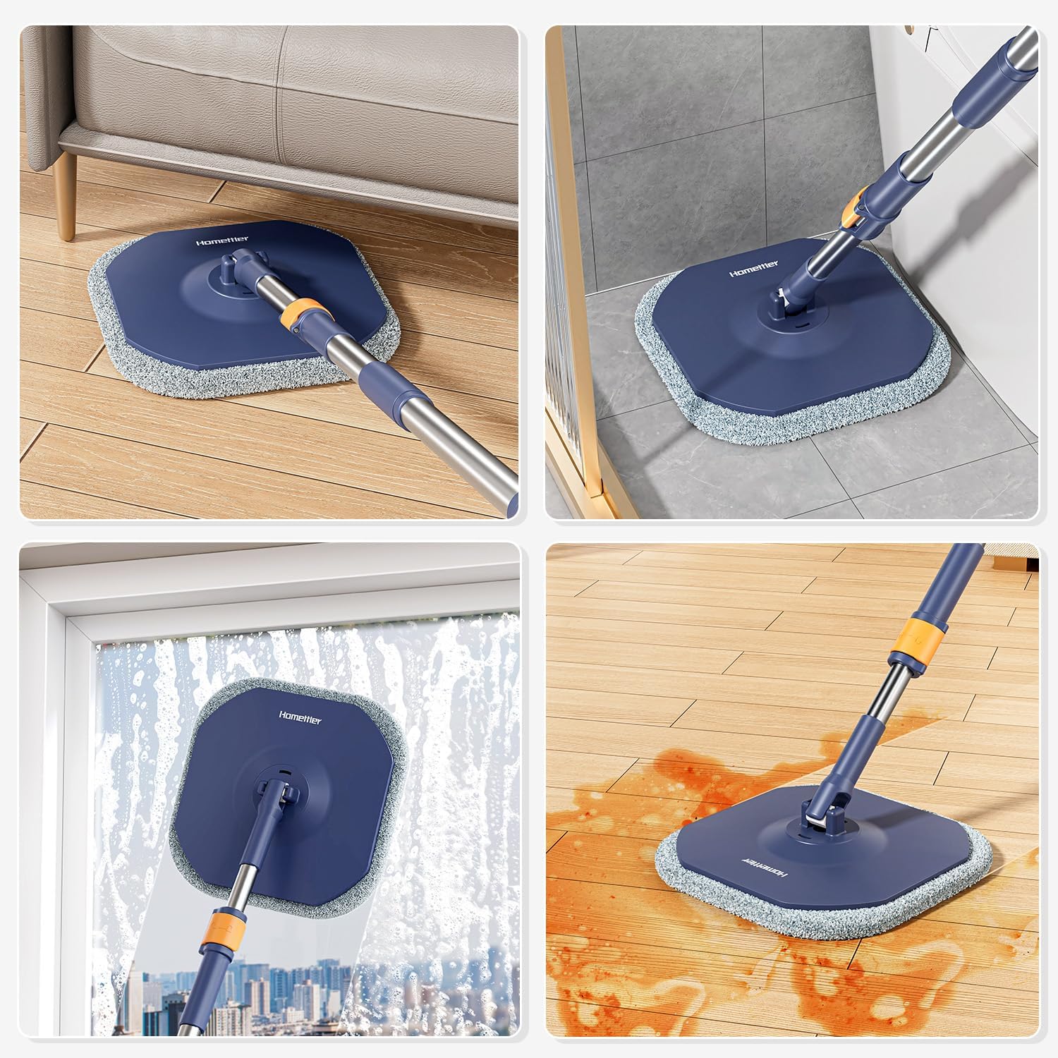 HoMettler Spin Mop Bucket Set with 2 Microfiber Pads and Self Wringing System