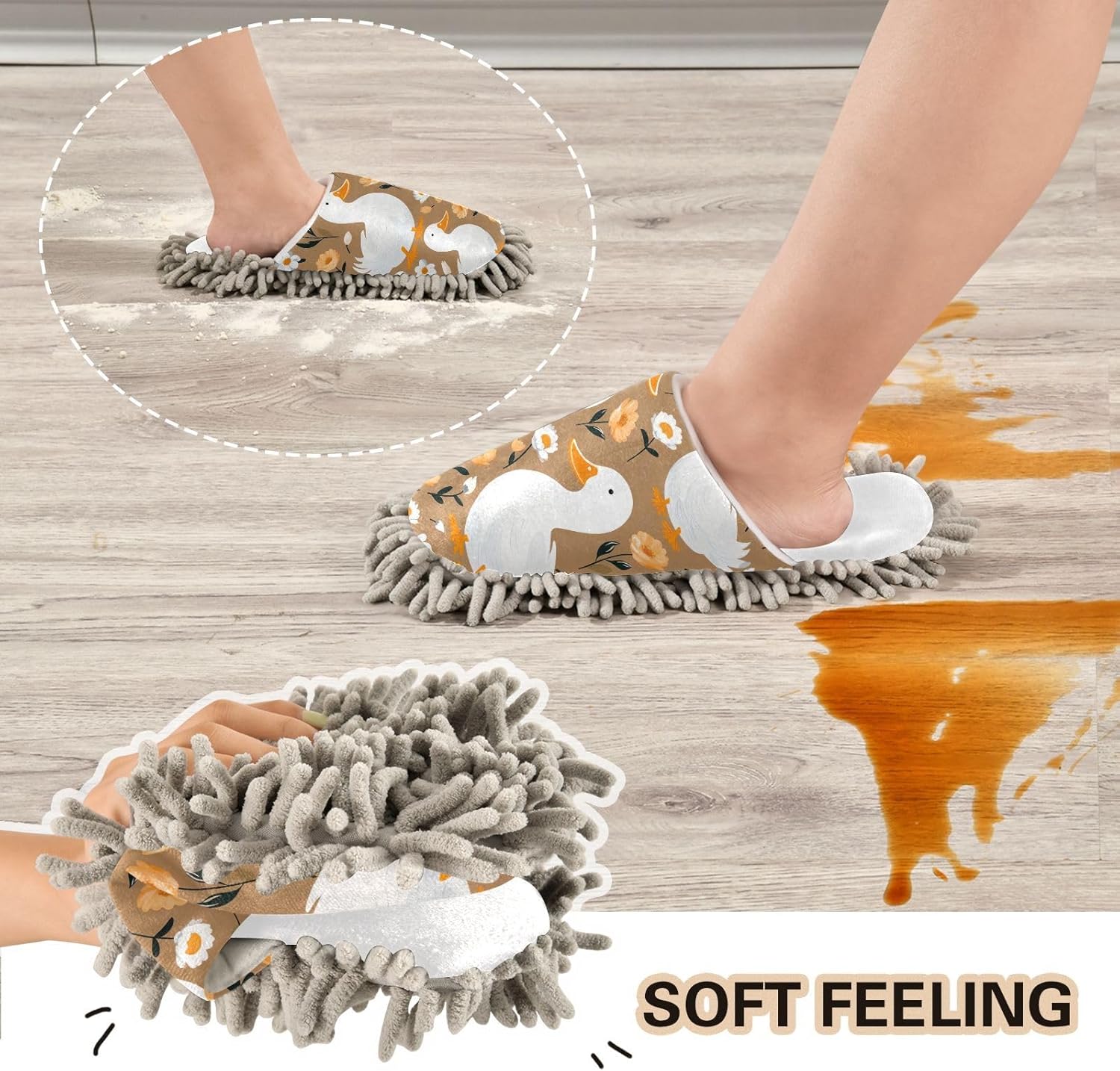 RunningBear White Ducks Mop Slippers for Easy Floor Cleaning