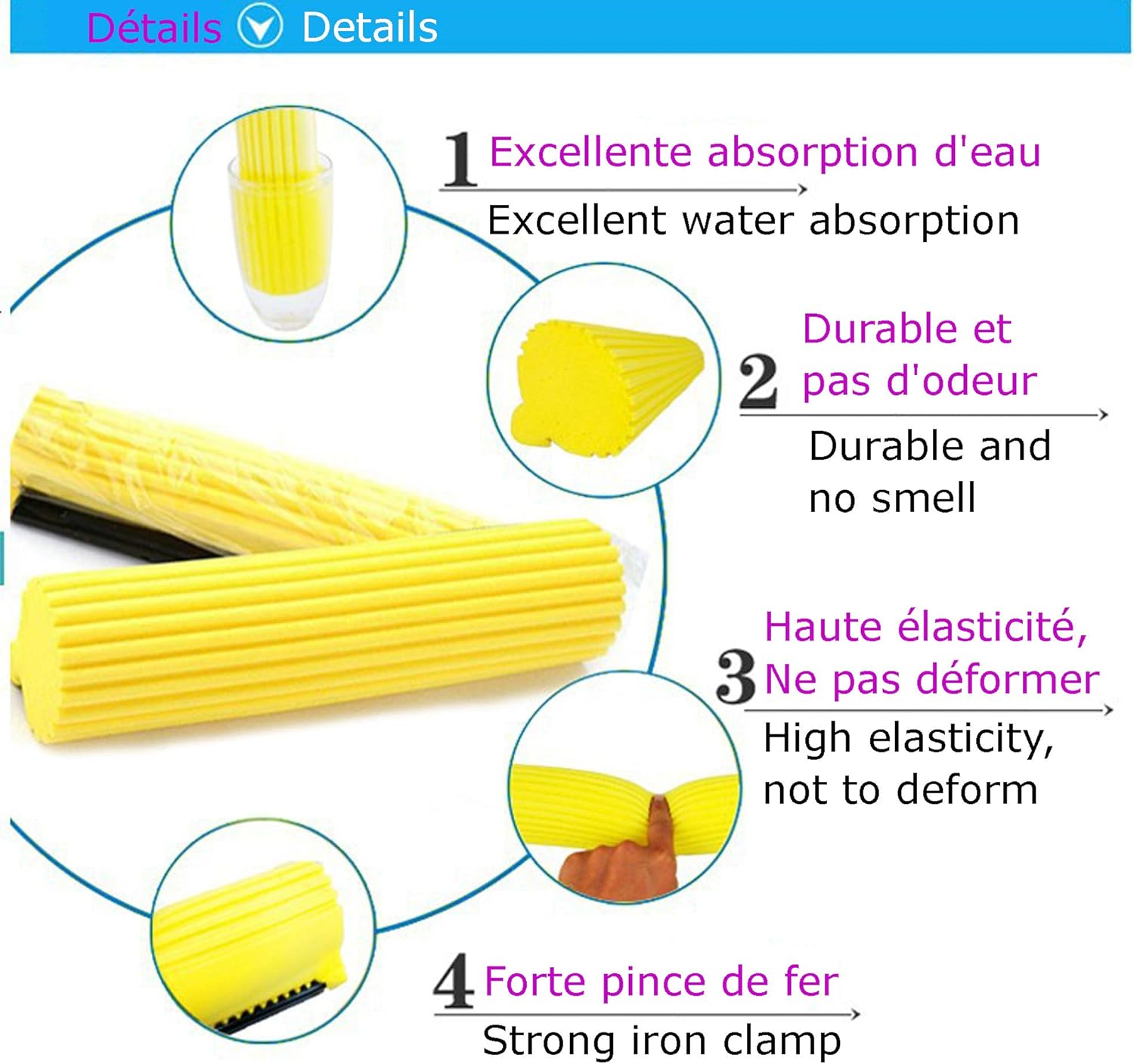 Motive Life - PVA Sponge Roller Mop Head Refills 3 Pack - Yellow