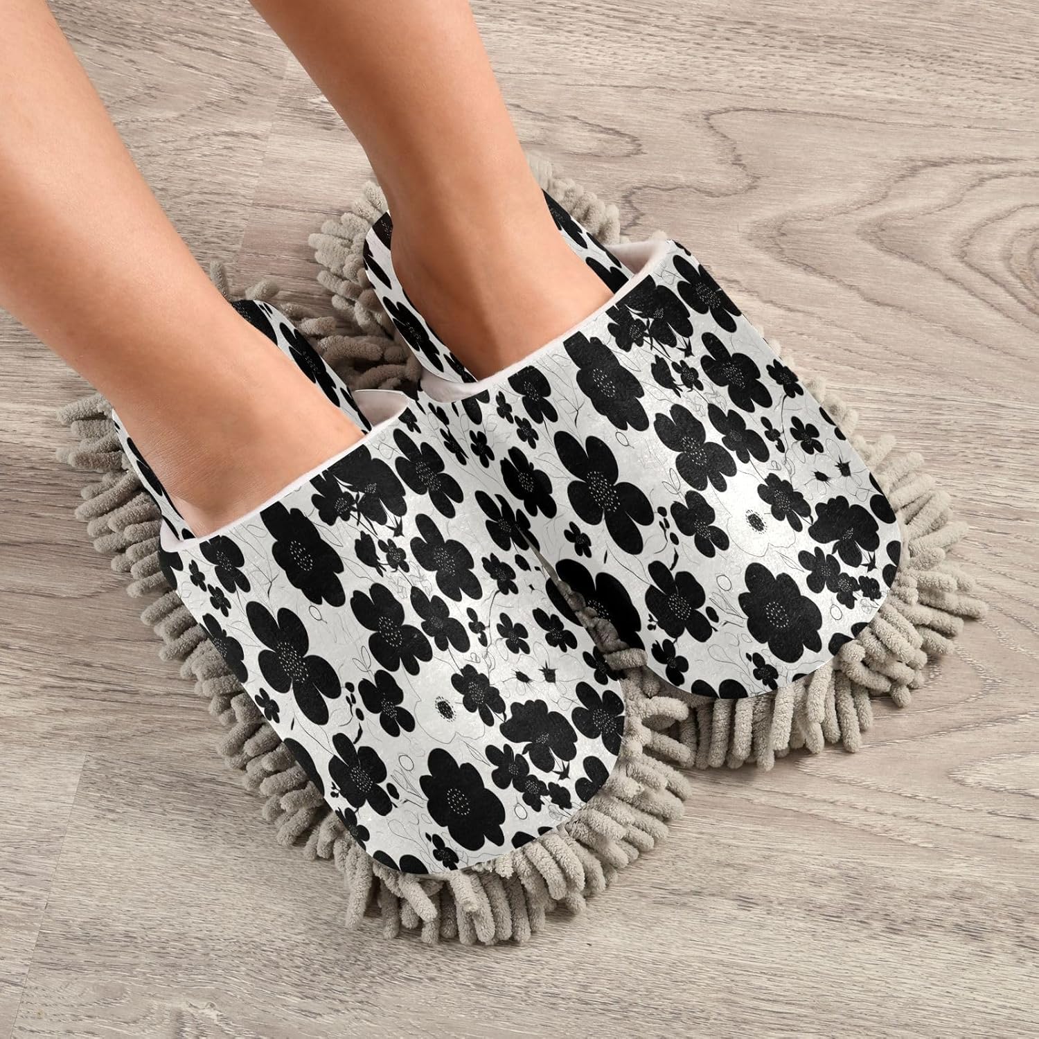 Zhirexin Black Flowers Kitchen Slippers