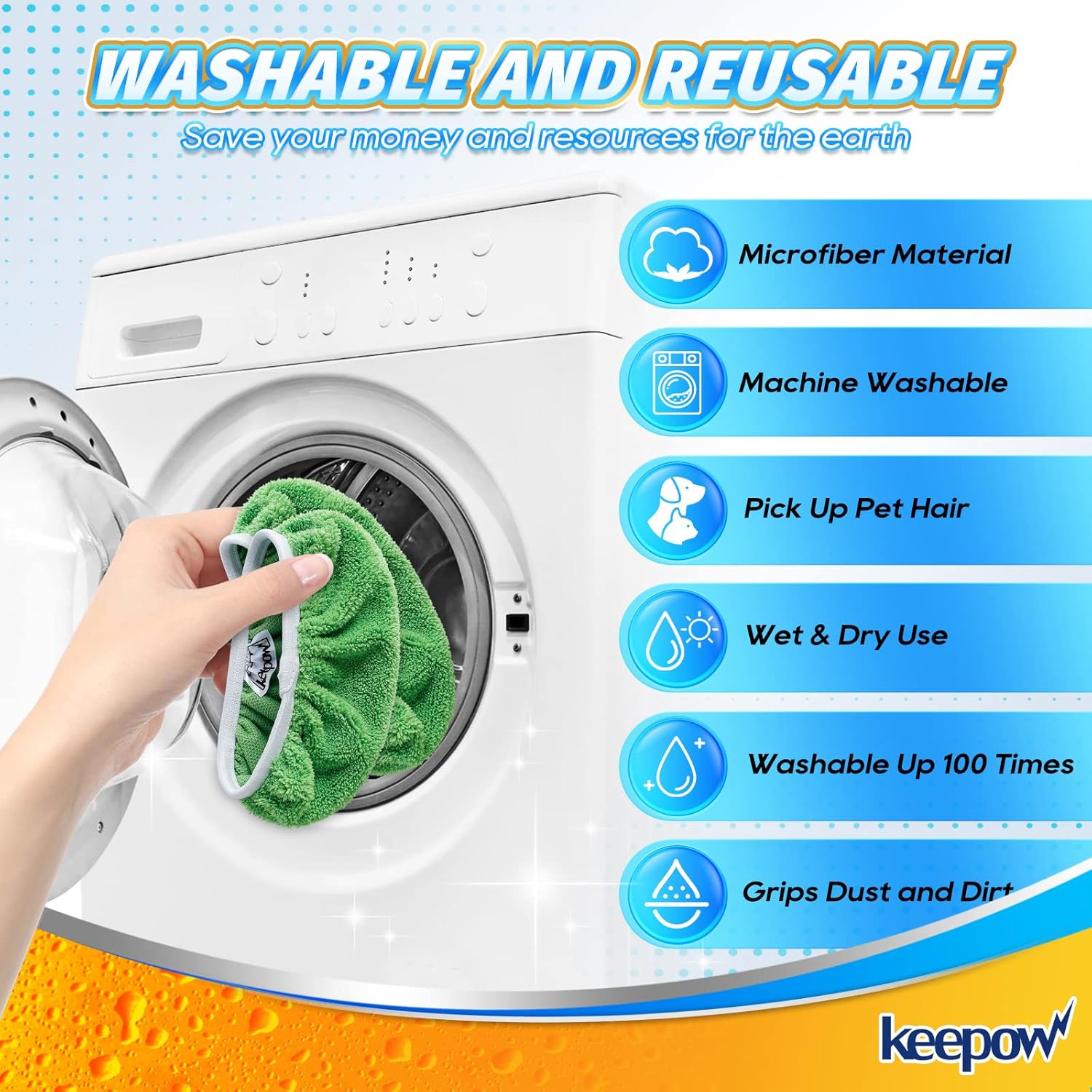 KEEPOW Reusable Wet Pads Refills Compatible with Swiffer Sweeper Mop
