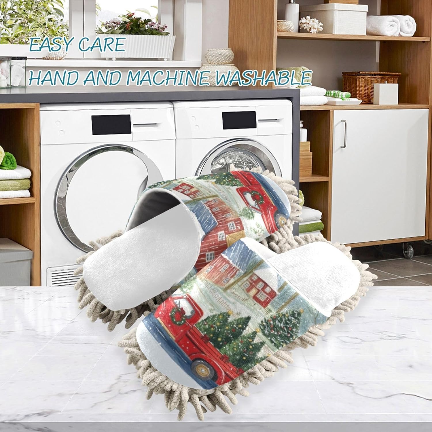 Running Bear White Christmas Trees Farmhouse Mop Slippers